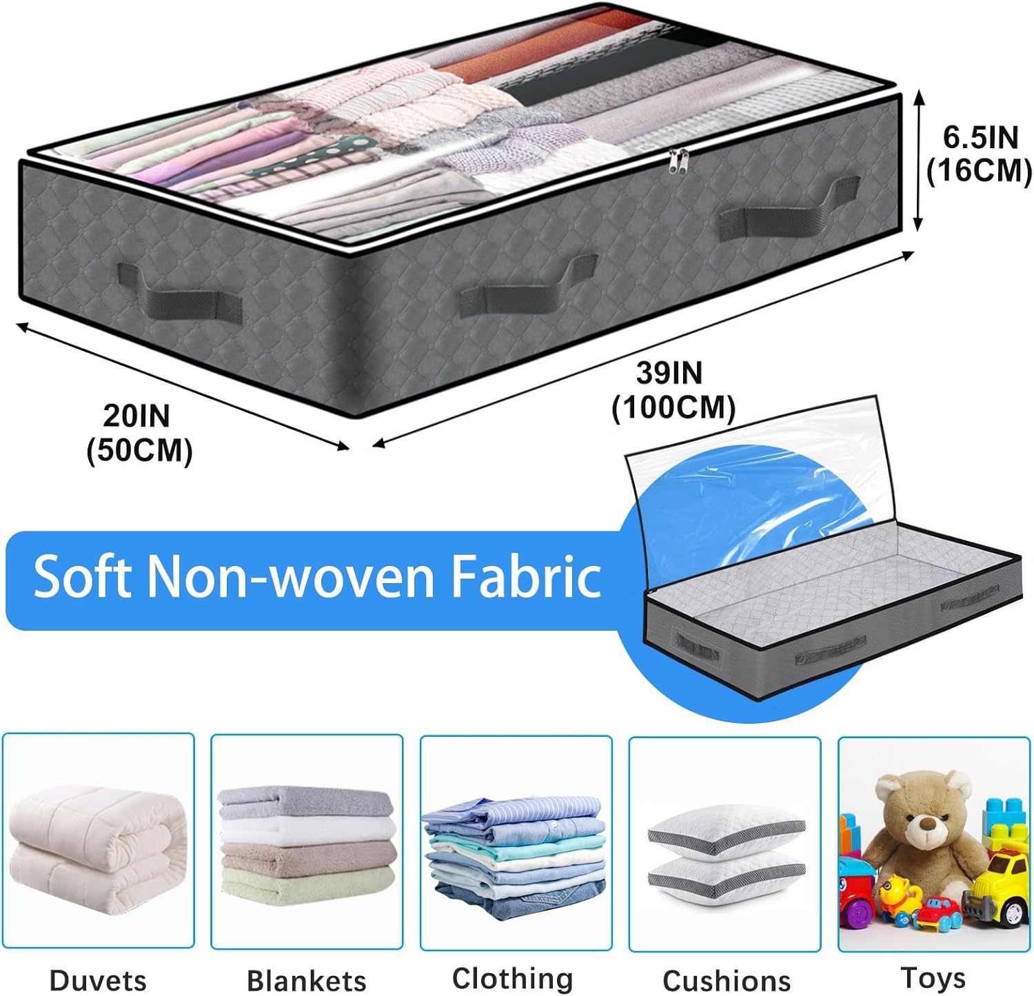 BiCINE 4 Pack Under Bed Storage, 90L Foldable Closet Containers Organizers