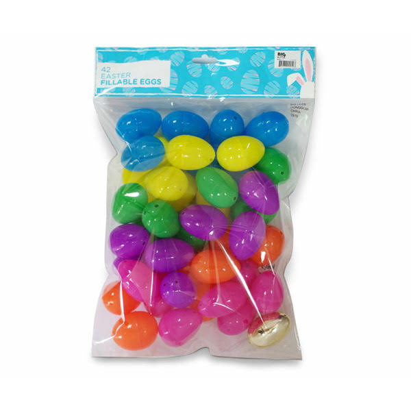 42 Piece Fillable Plastic Bright Easter Egg Set - Each