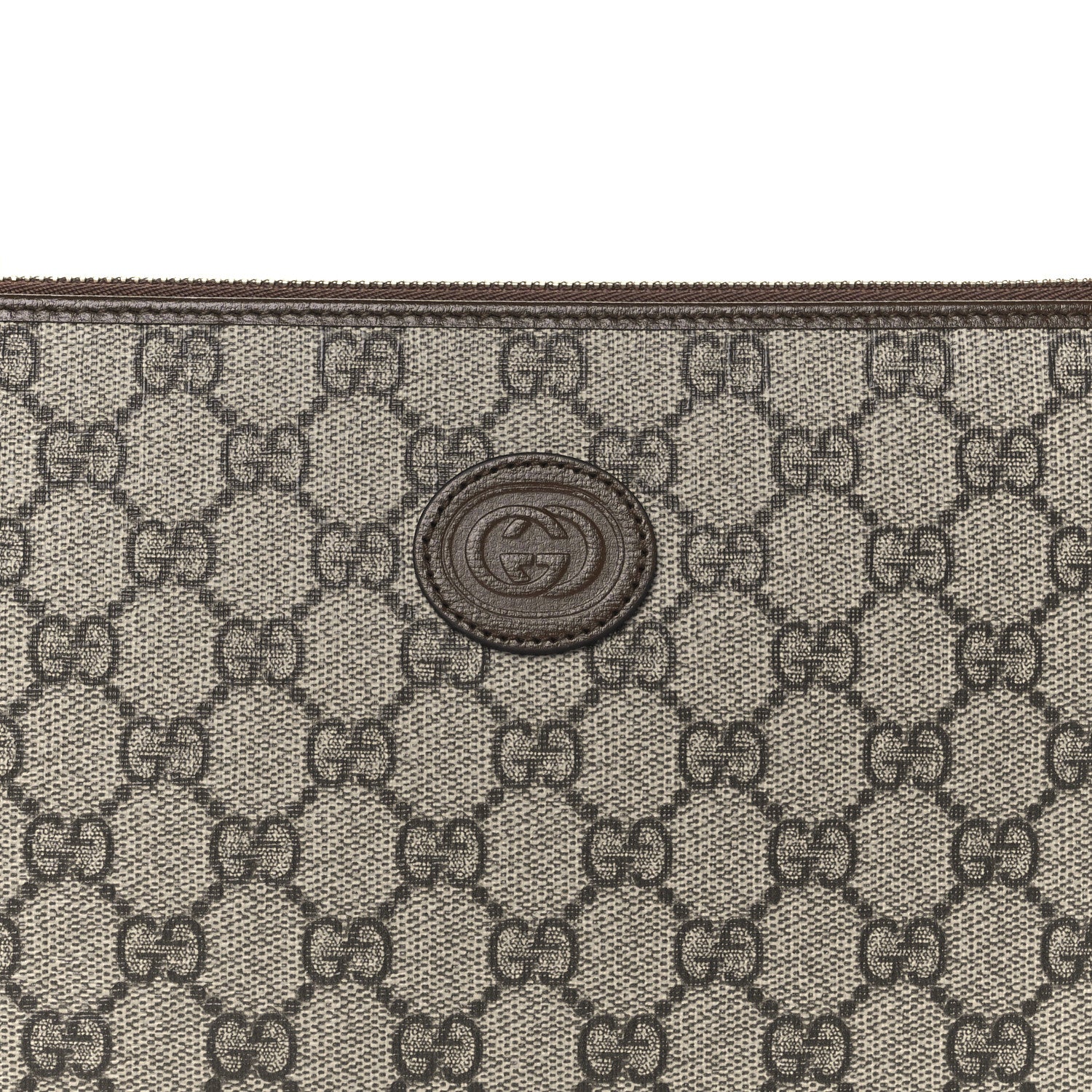 GG Supreme Monogram Azalea Calfskin Retro Interlocking G Wristlet Pouch Beige Ebony Brown Sugar