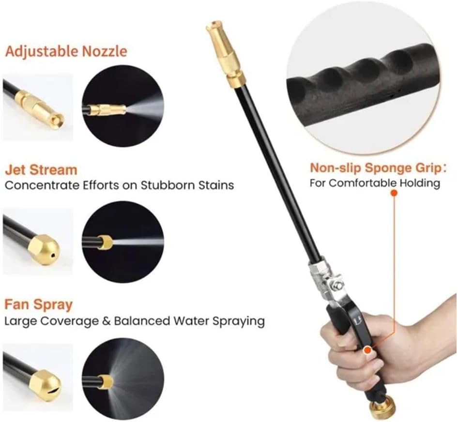 Hicks Ridge Garden Hose Nozzle Sprayer - Heavy Duty High Power Water Wand - Pressure Washer Gun Attachment - Garden Hose Jet Nozzle
