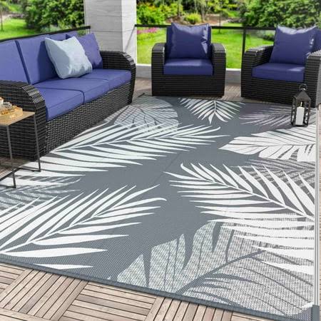 DEORAB Outdoor Rug Waterproof, Reversible Mats, Area Rug, Plastic Outside Carpet, Geometric RV Mat for Patio,Camping,Rv,Picnic,Backyard,Deck,Balcony,