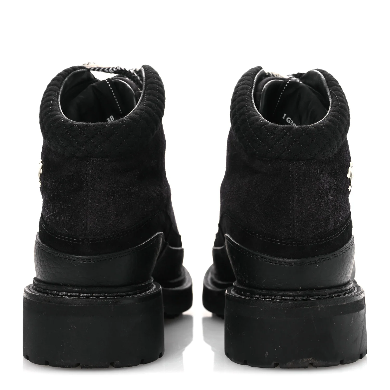 Suede Grained Calfskin CC Lace Up Boots 38 Black