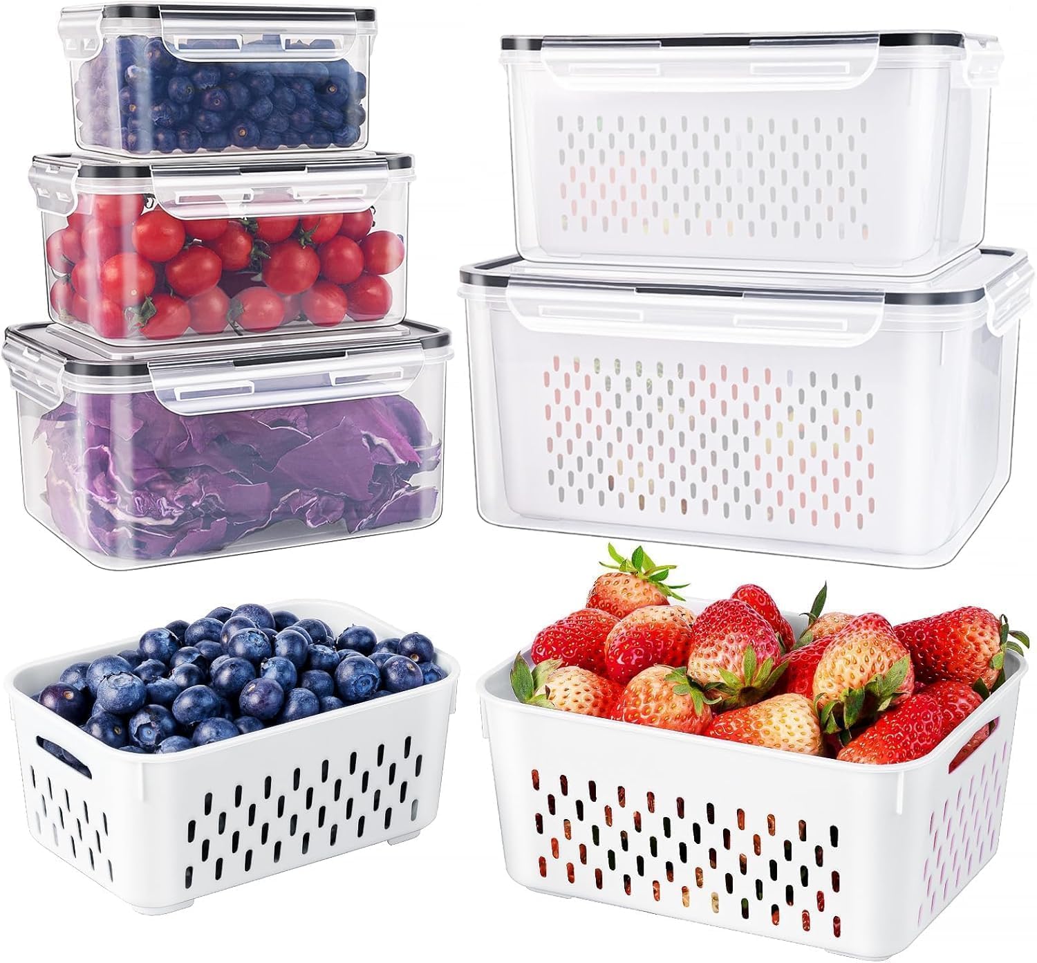 5 PCS Large Fruit Storage Containers for Refrigerator, Food Storage Containers