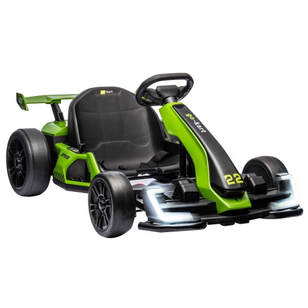 Karting électrique 24 V, moteur puissant de 300 W, modes Drift/Sport, batterie haute capacité, pneus EVA, longueur réglable pour la course en extérieur - Vert