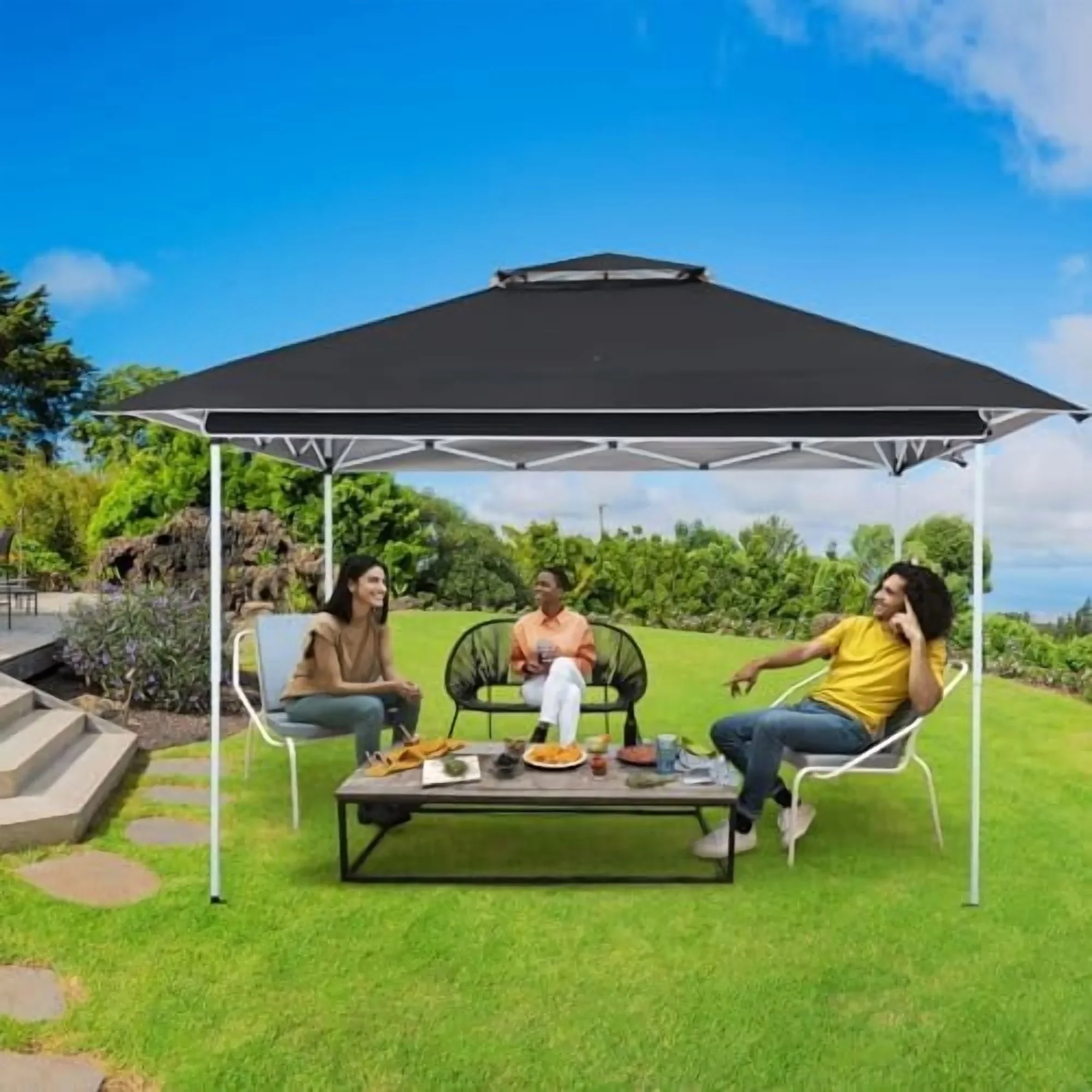 Pop Up Tent Canopy, Waterproof Canopy with Net and UV Resistant, Sidewalls Instant Shelter Canopy Tent with Carrying Roller Bag for Garden, Grill and Backyard (White)