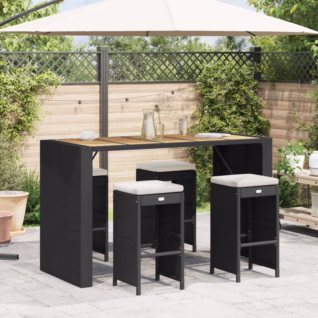 vidaXL Patio Bar Stools with Cushions Pub Chair Seating Poly Rattan garden
