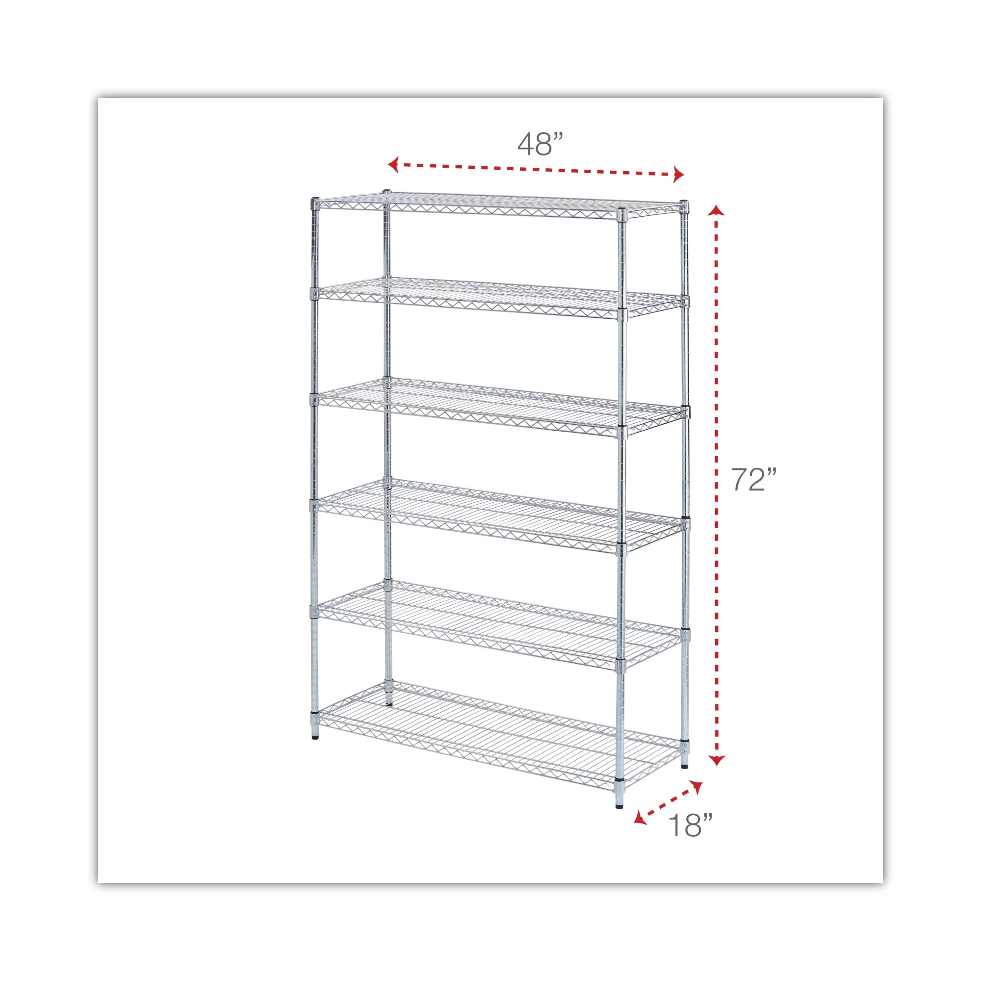 Alera NSF Certified 6 - Shelf Wire Shelving Kit, 48w x 18d x 72h, Silver
