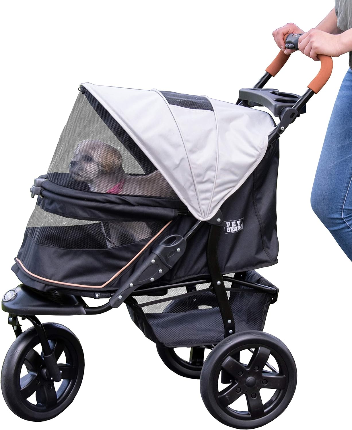 Poussette pour animaux de compagnie Pet Gear AT3 sans fermeture éclair, pour chats et chiens, pliage facile d'une seule main, roues de jogging, doublure amovible, porte-gobelet et panier de rangement, 1 modèle, 2 couleurs