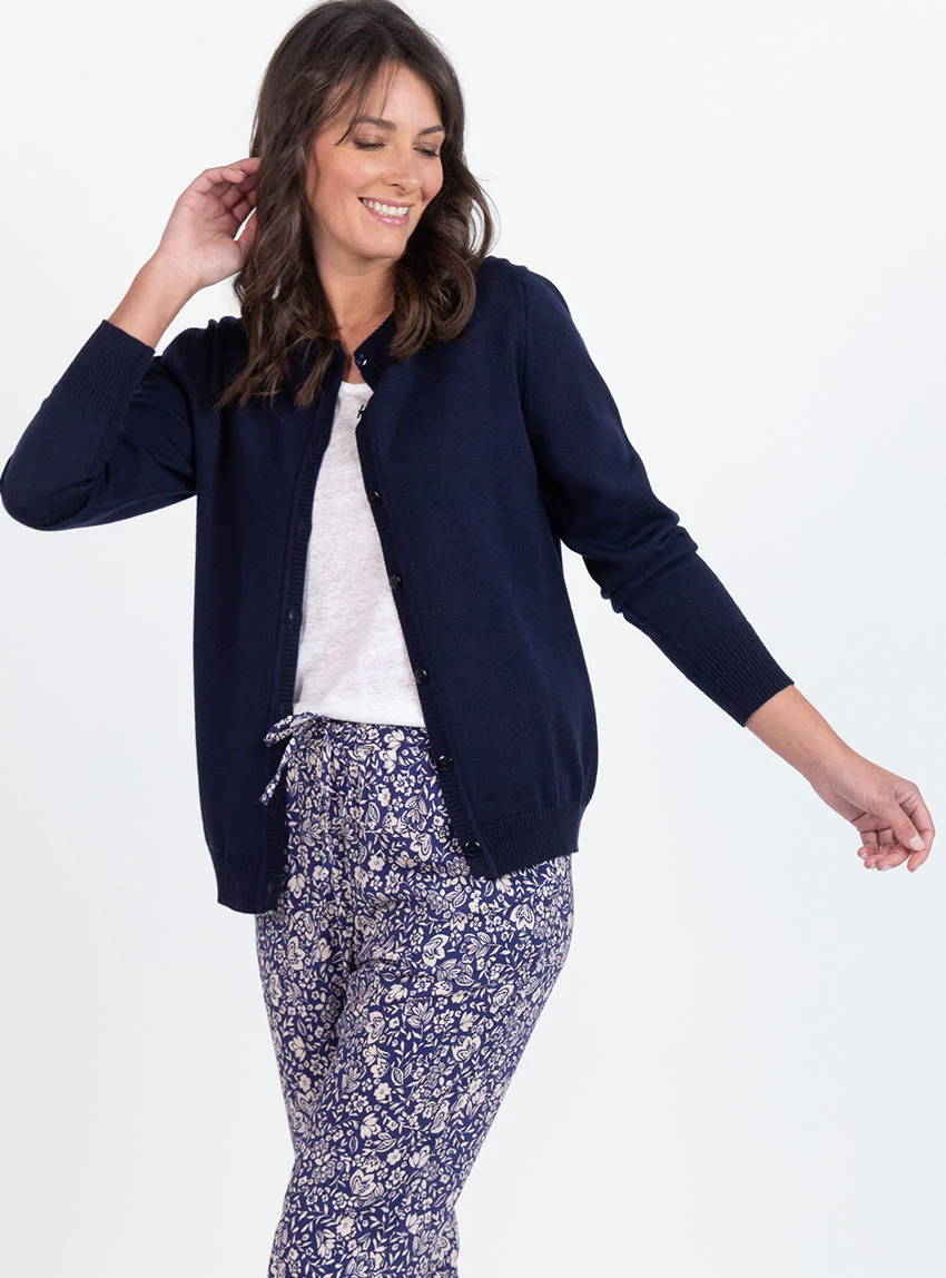 Cardigan femme en laine bleu marine