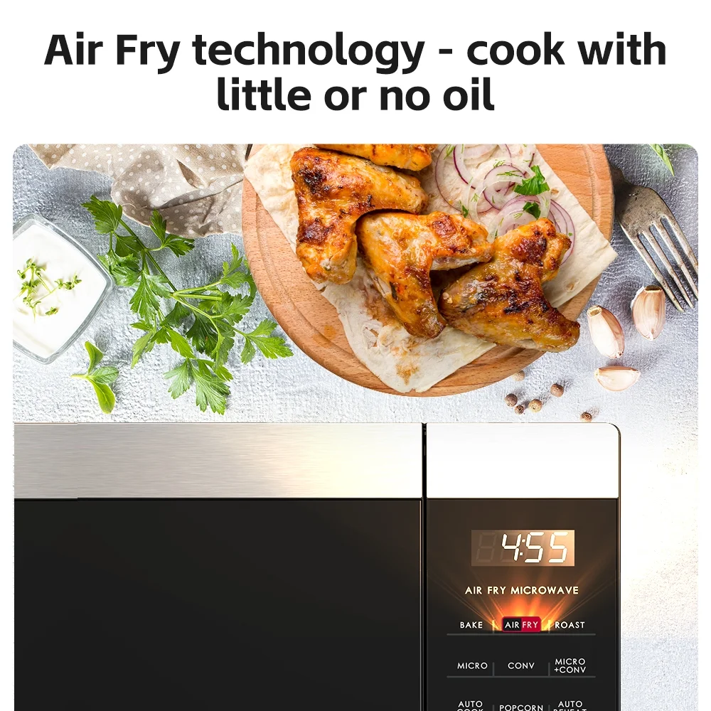 0.9 Cu ft Air Fry Countertop Microwave, 900 Watts, Stainless Steel, New - Image 8