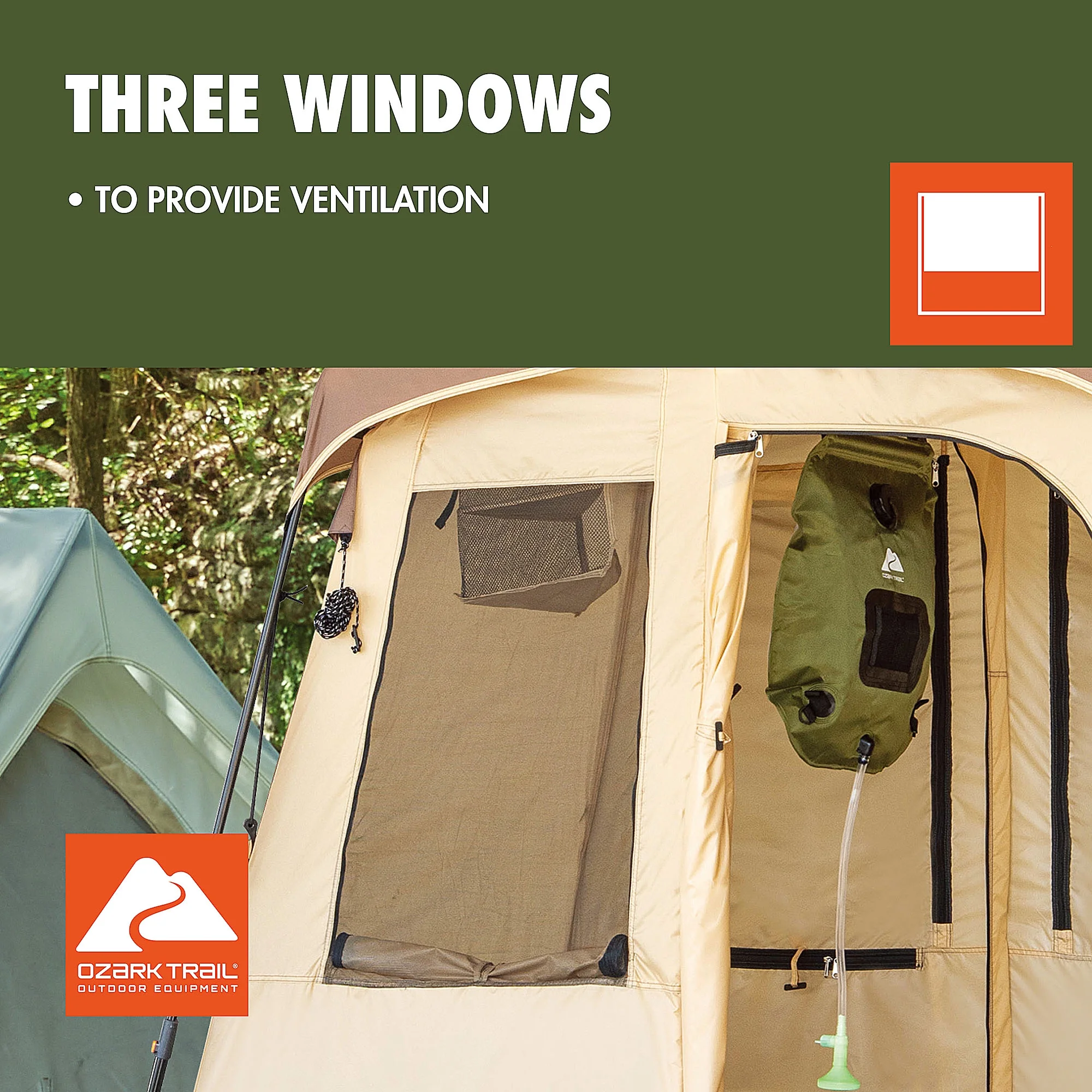Ozark Trail 2 - Room Shower & Utility Tent Combo Includes 5 - Gallon Water Container, Easy Setup, Maximum Occupancy Is 2. Khaki Colour