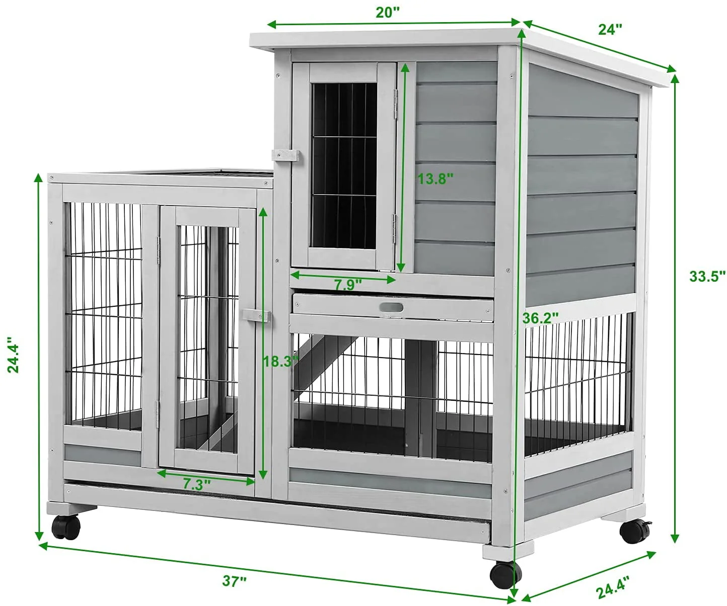 Indoor Rabbit Hutch Bunny Cage Large Pet House for Small Animal with Wheels Image 3