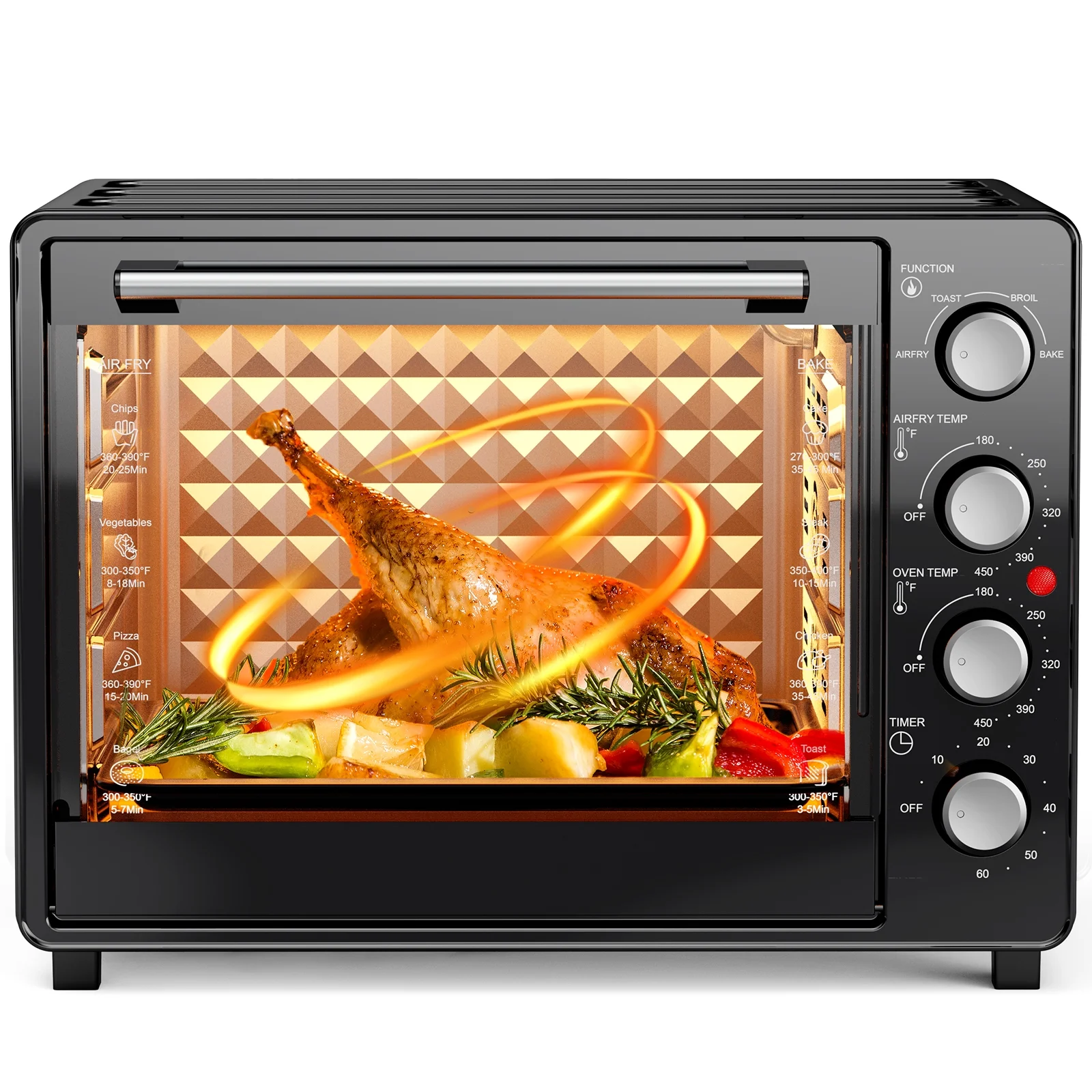 34 QT Super-Large Air Fryer, Oil-Less Air Fryer Toaster Oven Combo with Pizza, Warm, Broil, Toast, Bake, Air Fry, 5 Functions Black - Image 10