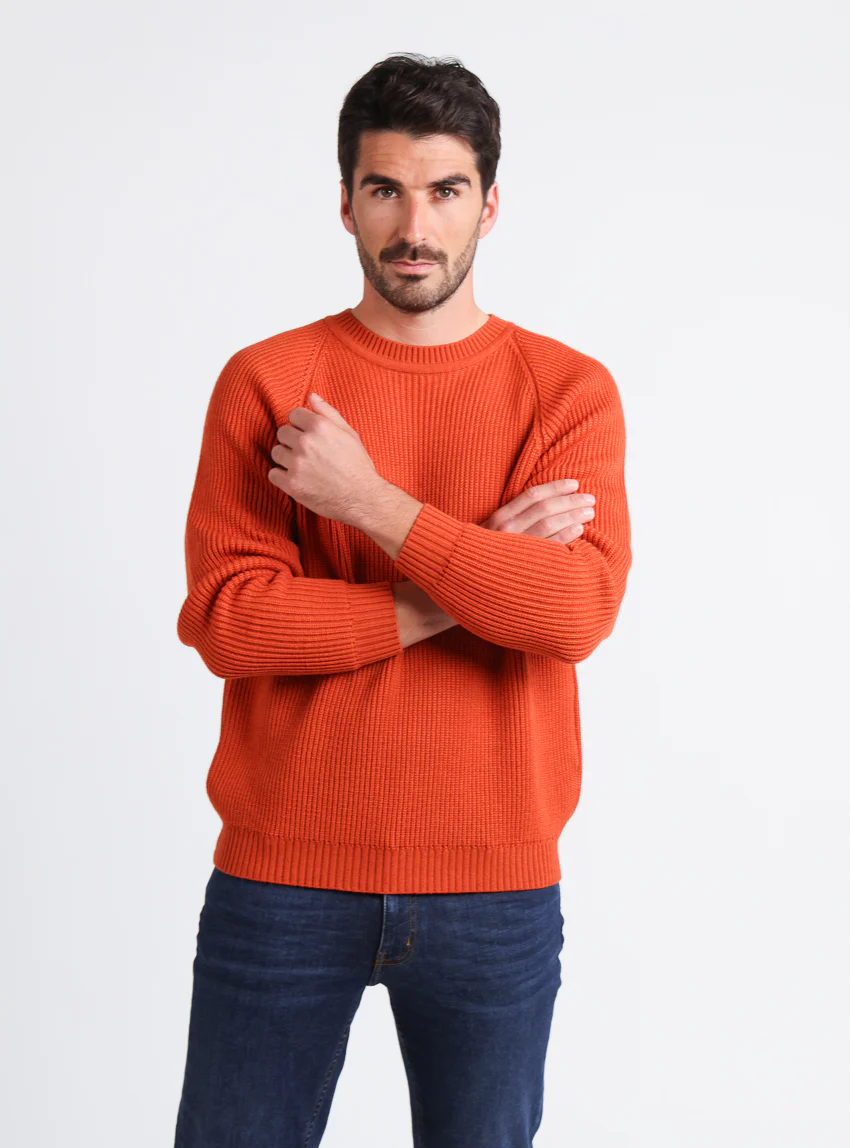 Pull homme en laine maille perlée Orange Confite