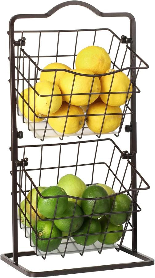 Fruit Basket For Kitchen 2 Tier Vegetable Produce Storage Holder For Countertop Metal Multipurpose Rack For Veggies, K-Cup, Potato, Onion