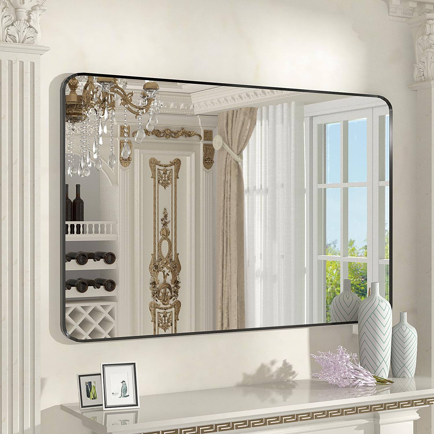 SNUGACE Black Vanity Mirror for Bathroom, Rectangle Frame Bathroom Wall Mounted Mirrors, 30x36 inch