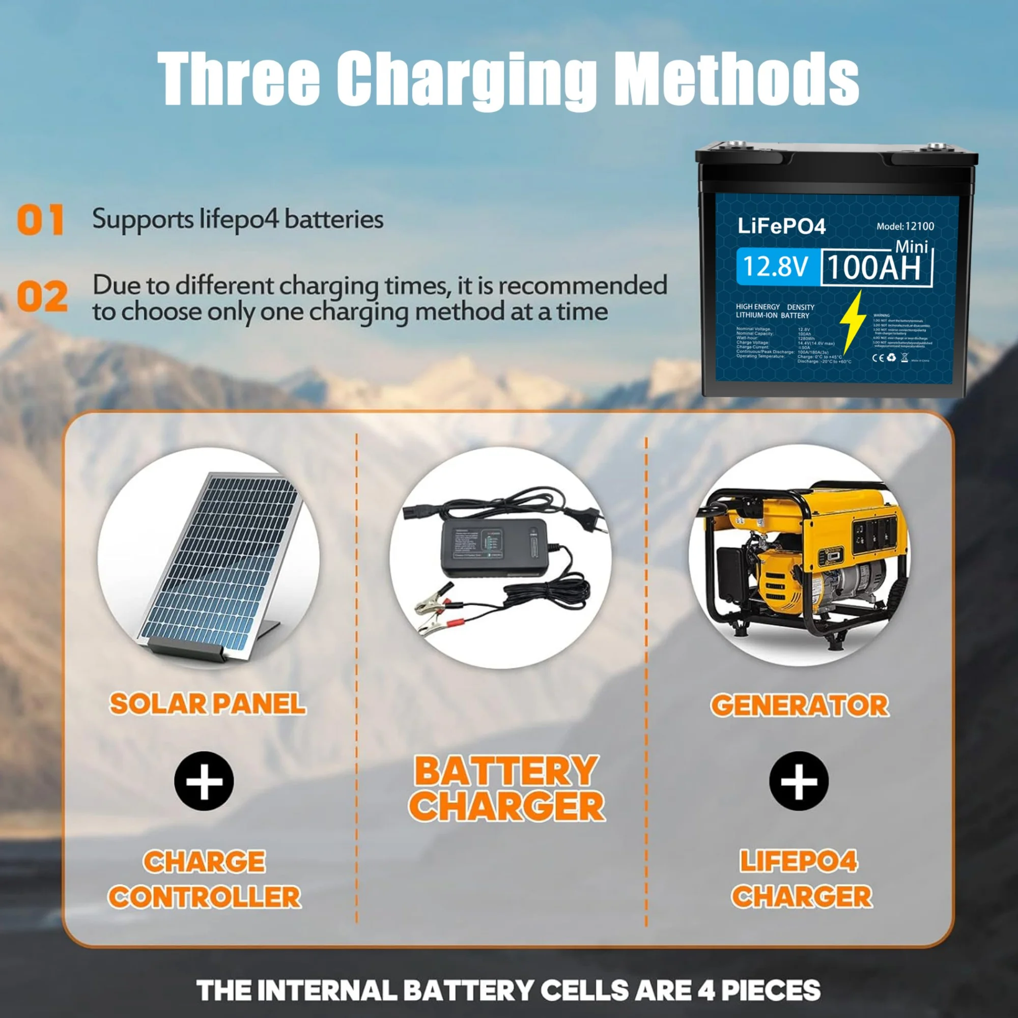 12V 100Ah LiFePO4 Lithium Battery with 100A BMS Deep Cycles for Camper RV - Image 9