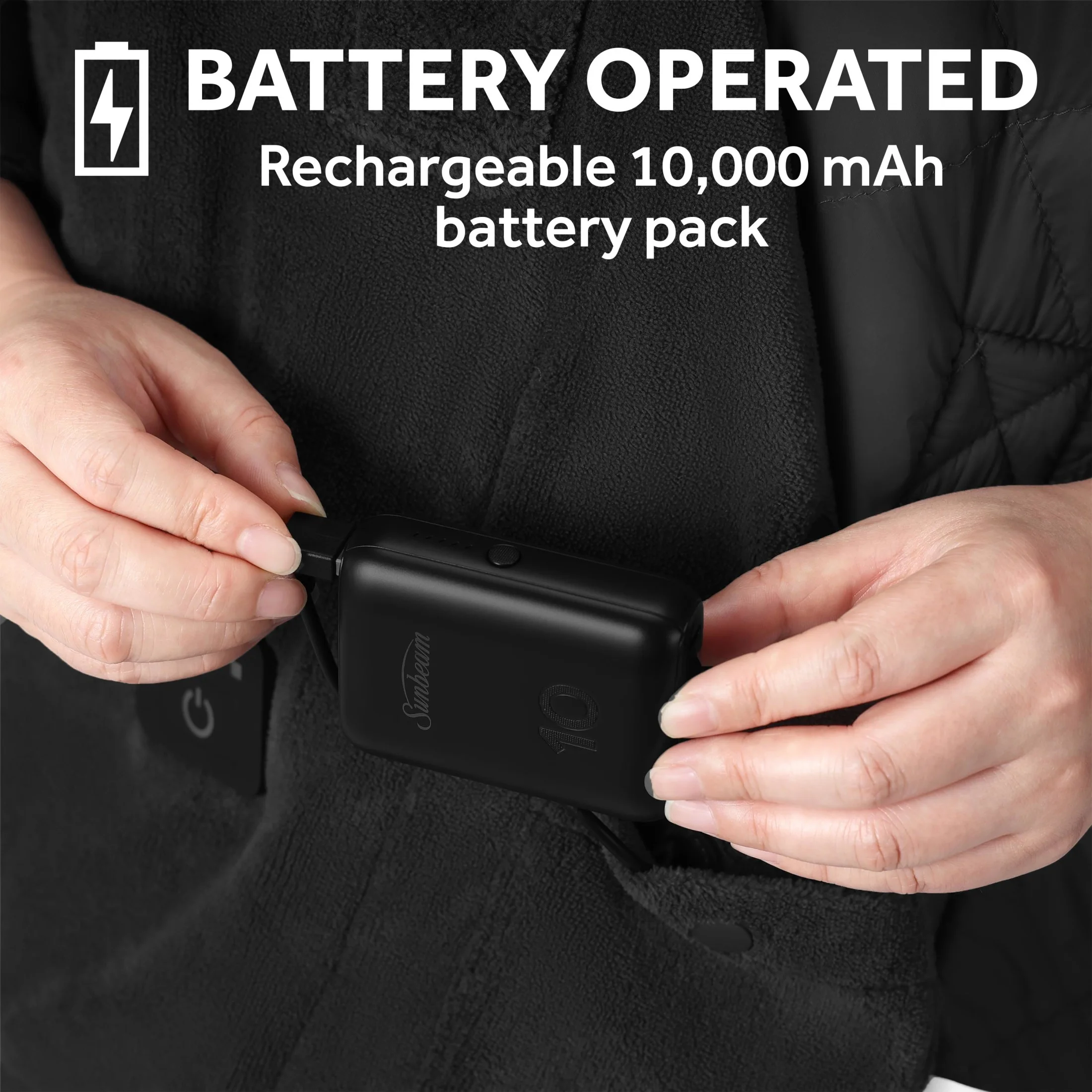 On-the-Go Cordless Heated Throw Blanket with Hood Black Nylon/Microplush 50x66(Black) - Image 5