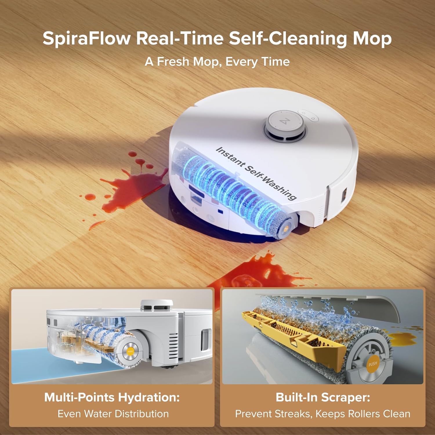roborock Qrevo Curv 2 Flow Robot Vacuum and Mop, SpiraFlow Real-Time Self-Cleaning Roller Mop, 20,000Pa, Dual Zero-Tangle System, AI Obstacle Avoidance, Heat-Washes & Dries Mop, Carpet Protection