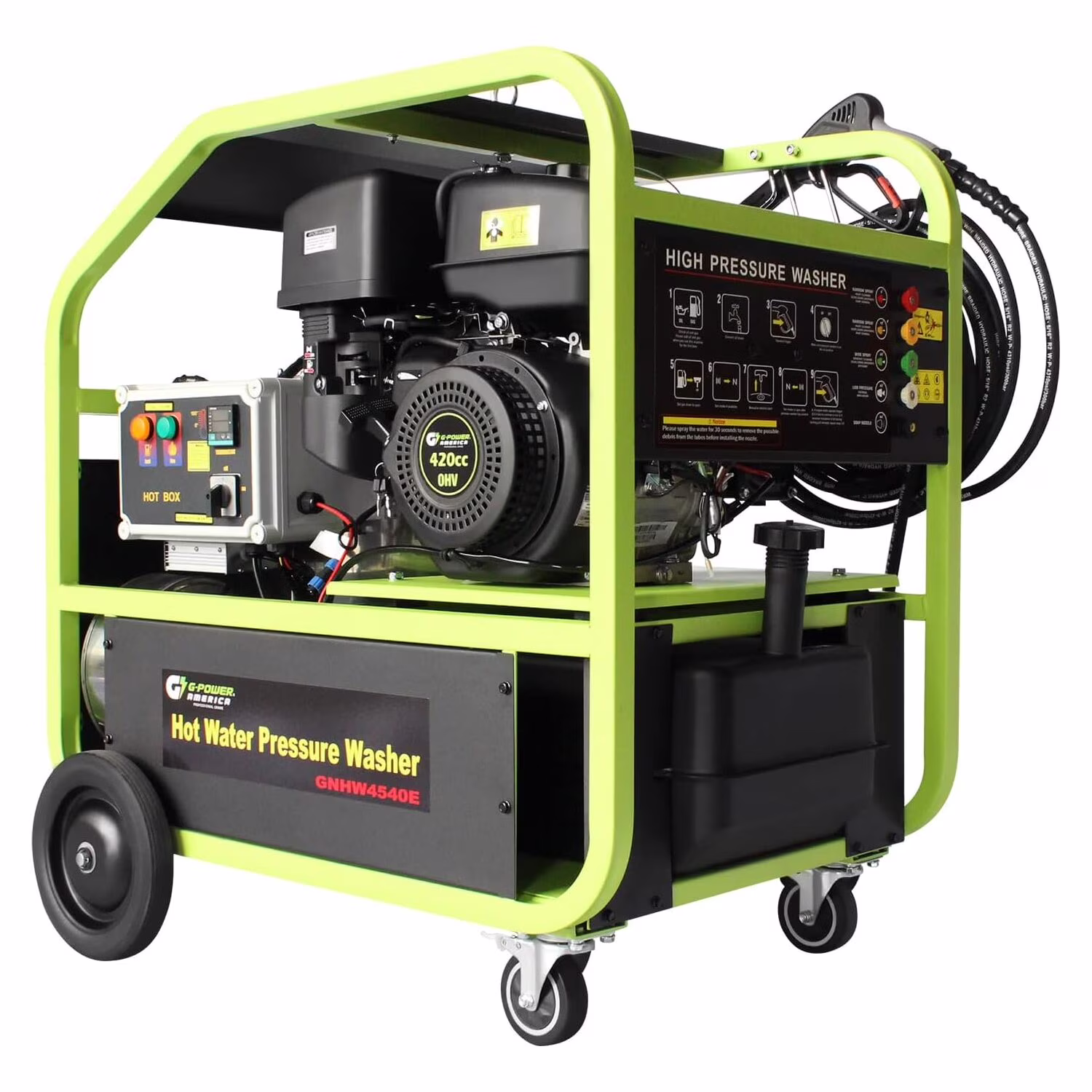 Green - Power America Brand Commercial Hot Water Pressure Washer GNHW4540E 4500PSI, 4GPM