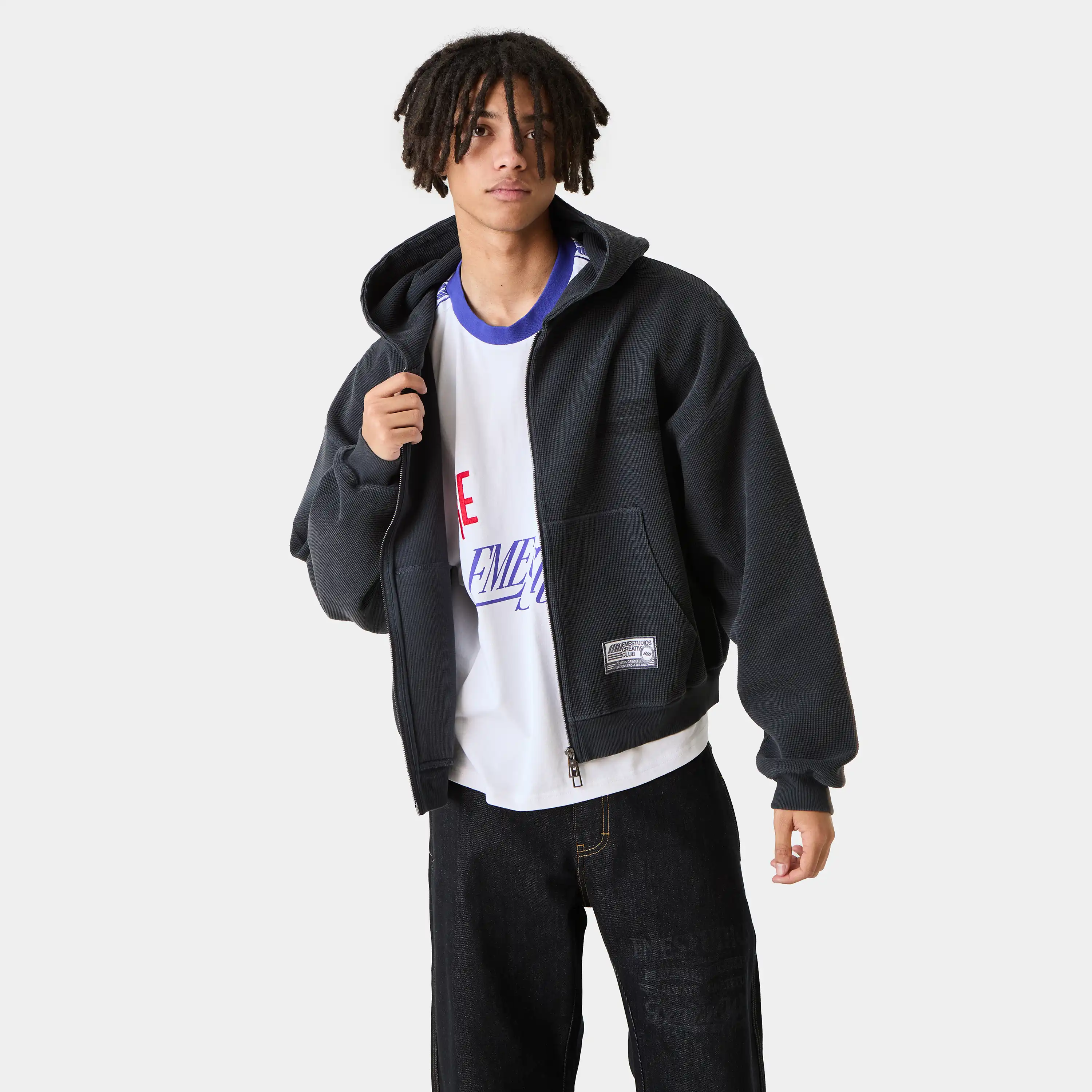 Waffle Navy Croped Boxy Full Zip