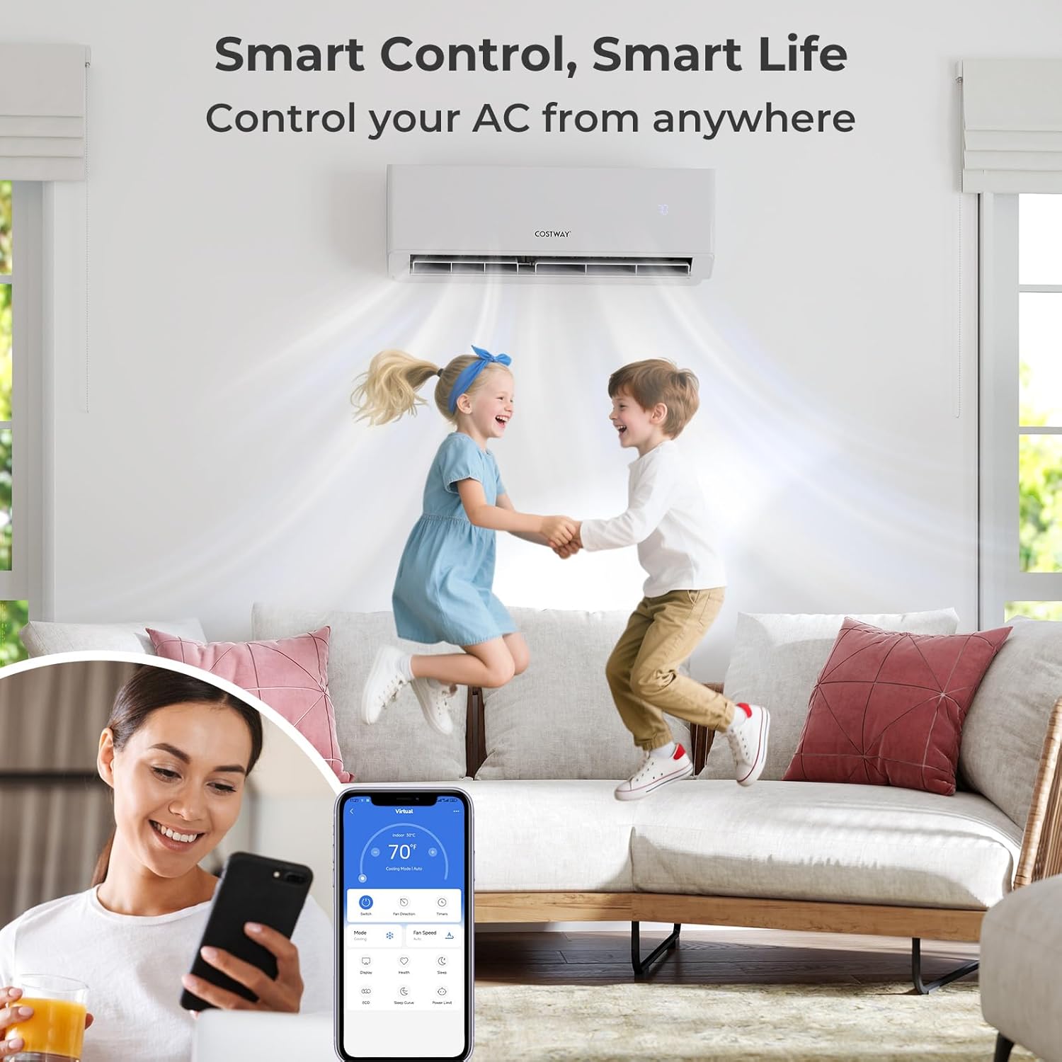 COSTWAY 30k Quad 4 Zone Mini Split Air Conditioner, 23 SEER2, 9k+9k+9k+12k BTU, 208-230V, Wifi Enabled Multi Zones Mini Split AC Heat Pump Full Set, Ductless Energy Star