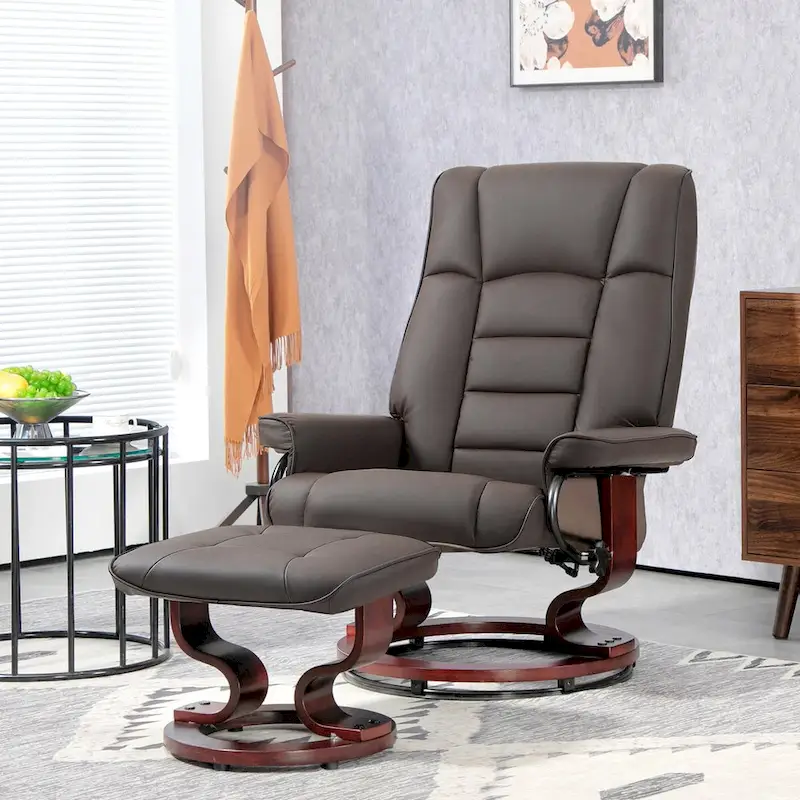 HOMCOM Faux Leather Swivel Recliner Chair with Ottoman and High Back Support