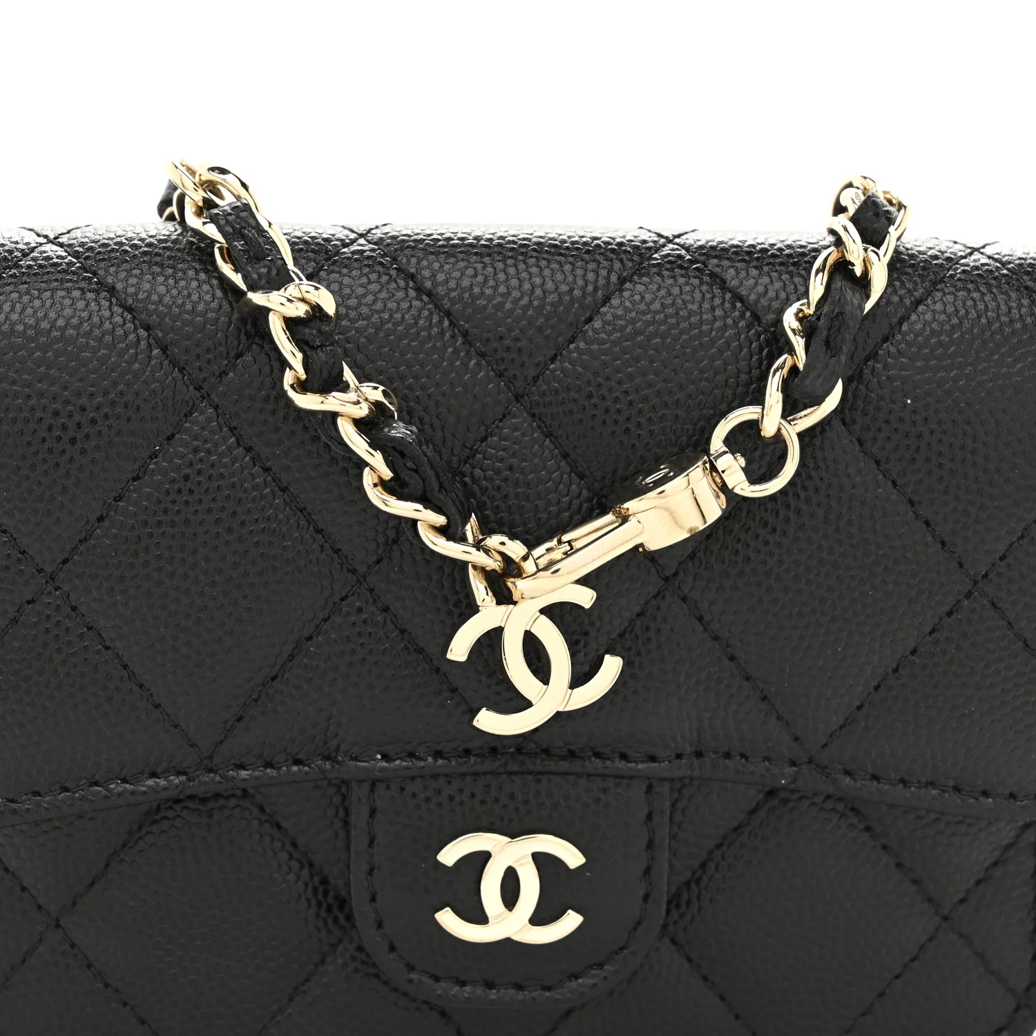Caviar Quilted Mini Clutch With Chain Black