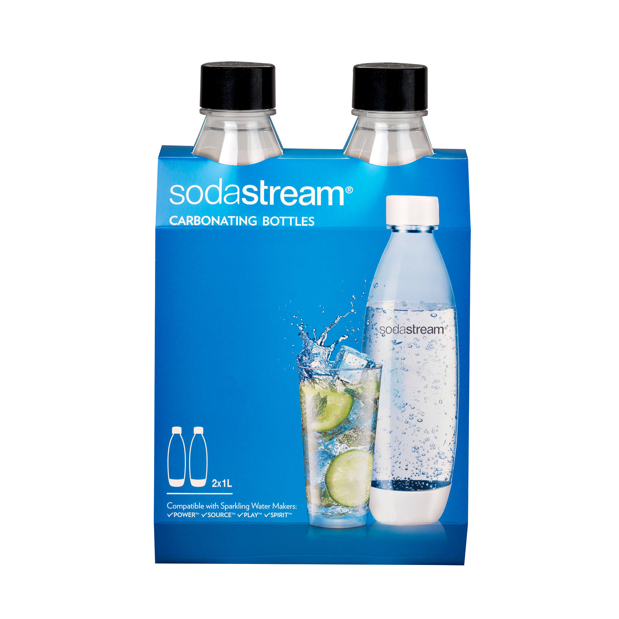 SodaStream Source 1 Liter Carbonating Bottles, Set of 2, Black