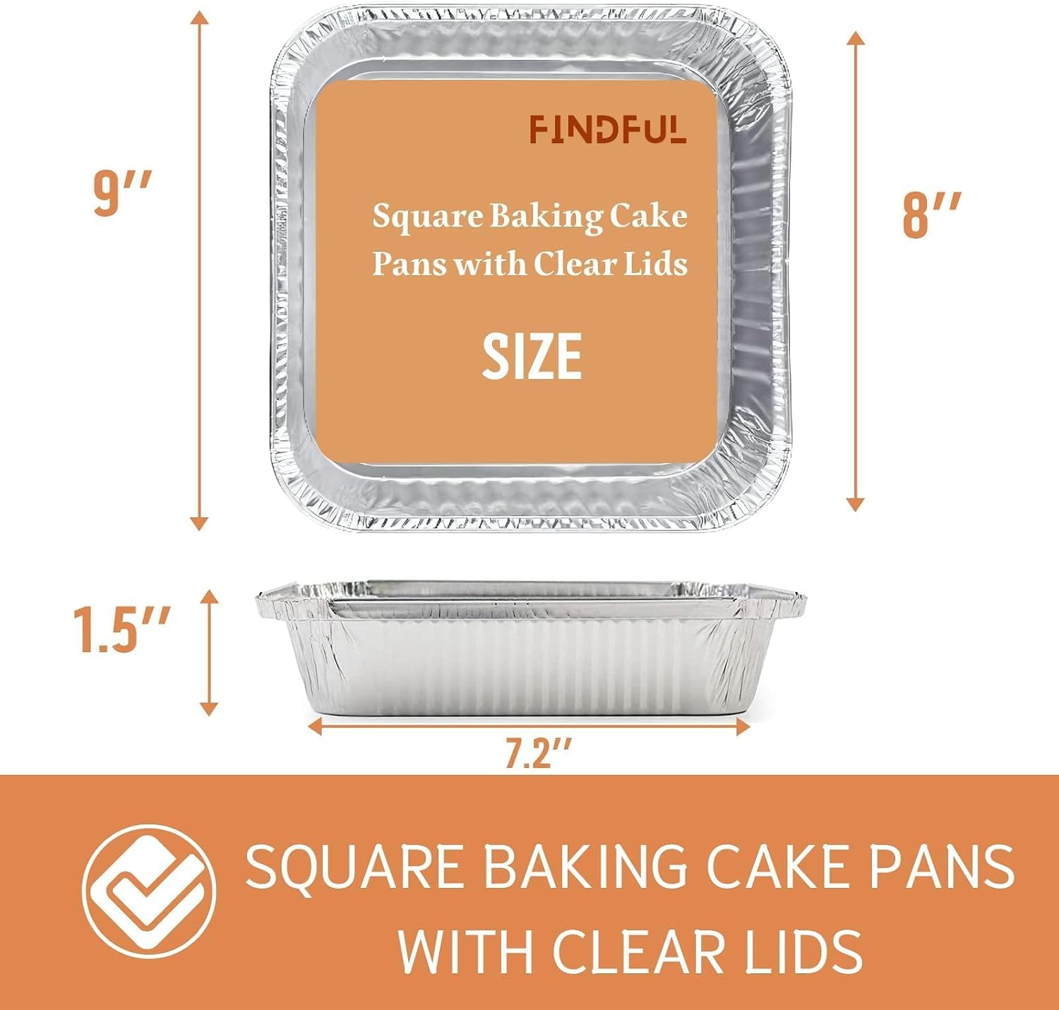 Findful (35 Pack) 8x8 Aluminum Pans with Clear Plastic Lids - Square Baking Cake Pans - Foil Pans with Lids - Disposable Food Containers Great for Cooking, Heating, Storing, and Preparing Food