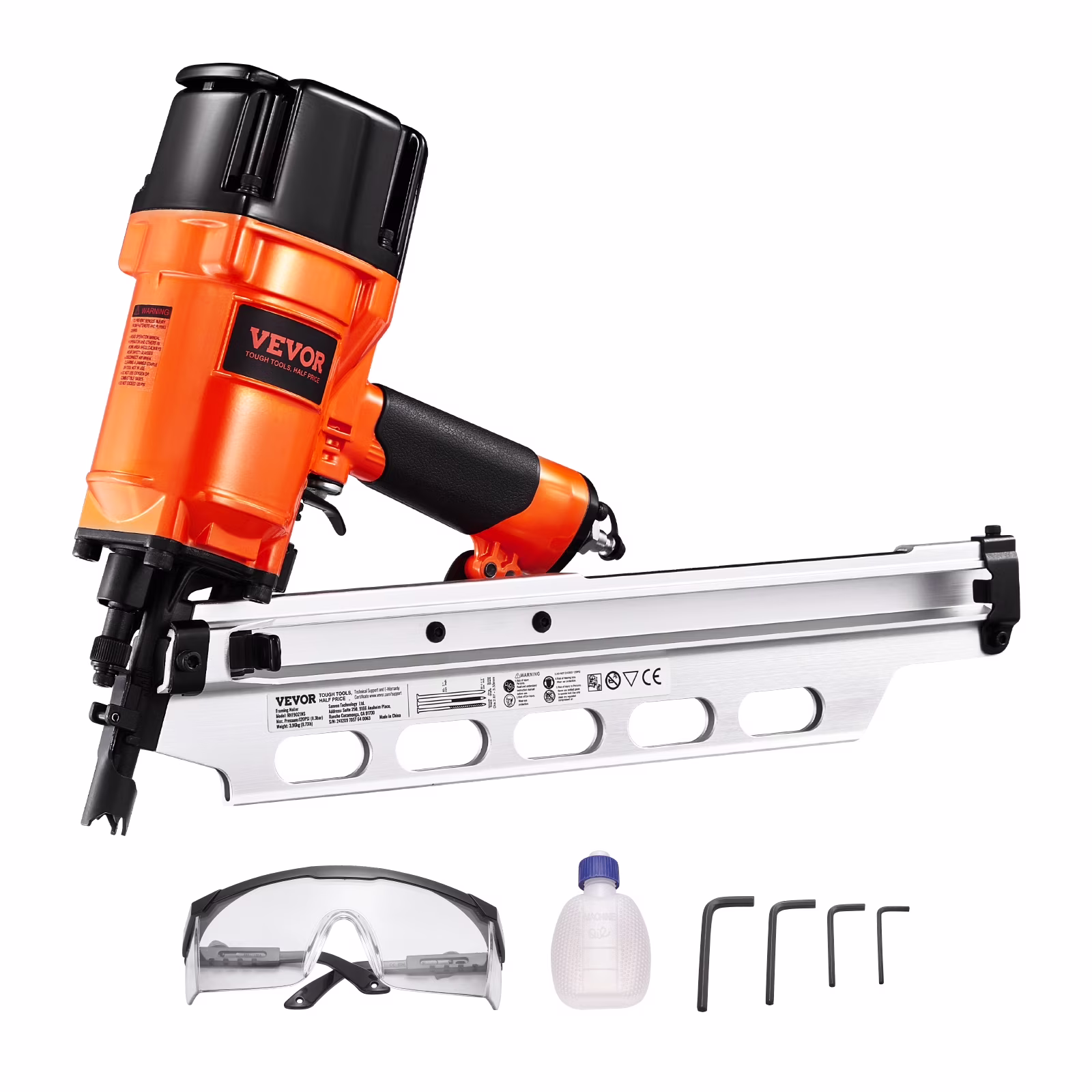 VEVOR Framing Nailer, 2 to 3-1/2 21 Degree Full Round Head Pneumatic Framing Nailer with Dual Trigger Modes & Tool-Less Depth Adjustment, 80-120PSI Pro Air Nail Gun for Framing Flooring Decking