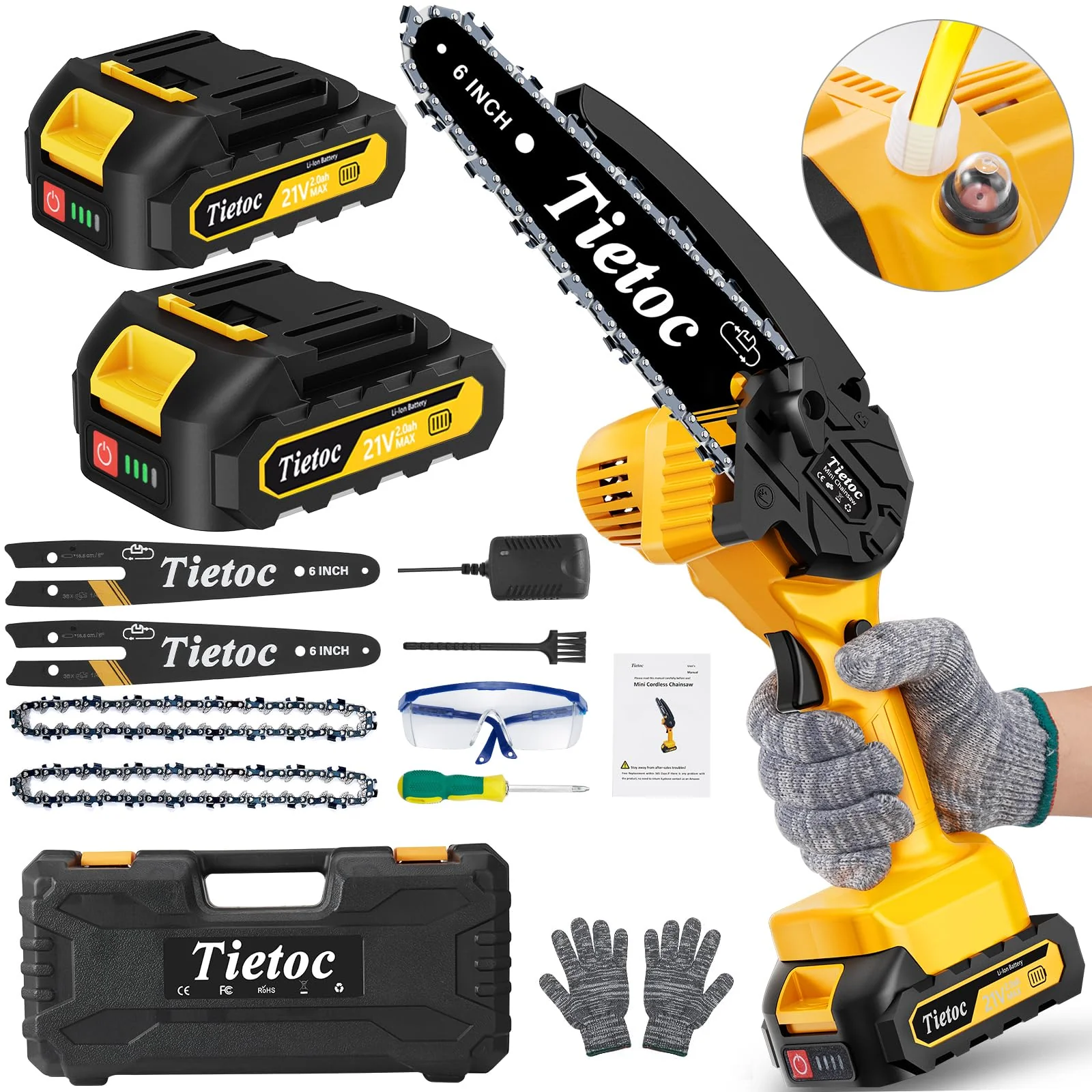 Tietoc Mini Cordless Chainsaw. 6 Inch Handheld Chain Saw