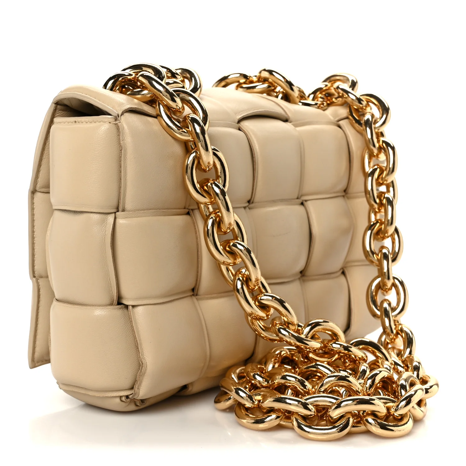 Lambskin Maxi Intreccio Padded Chain Cassette Crossbody Bag Porridge