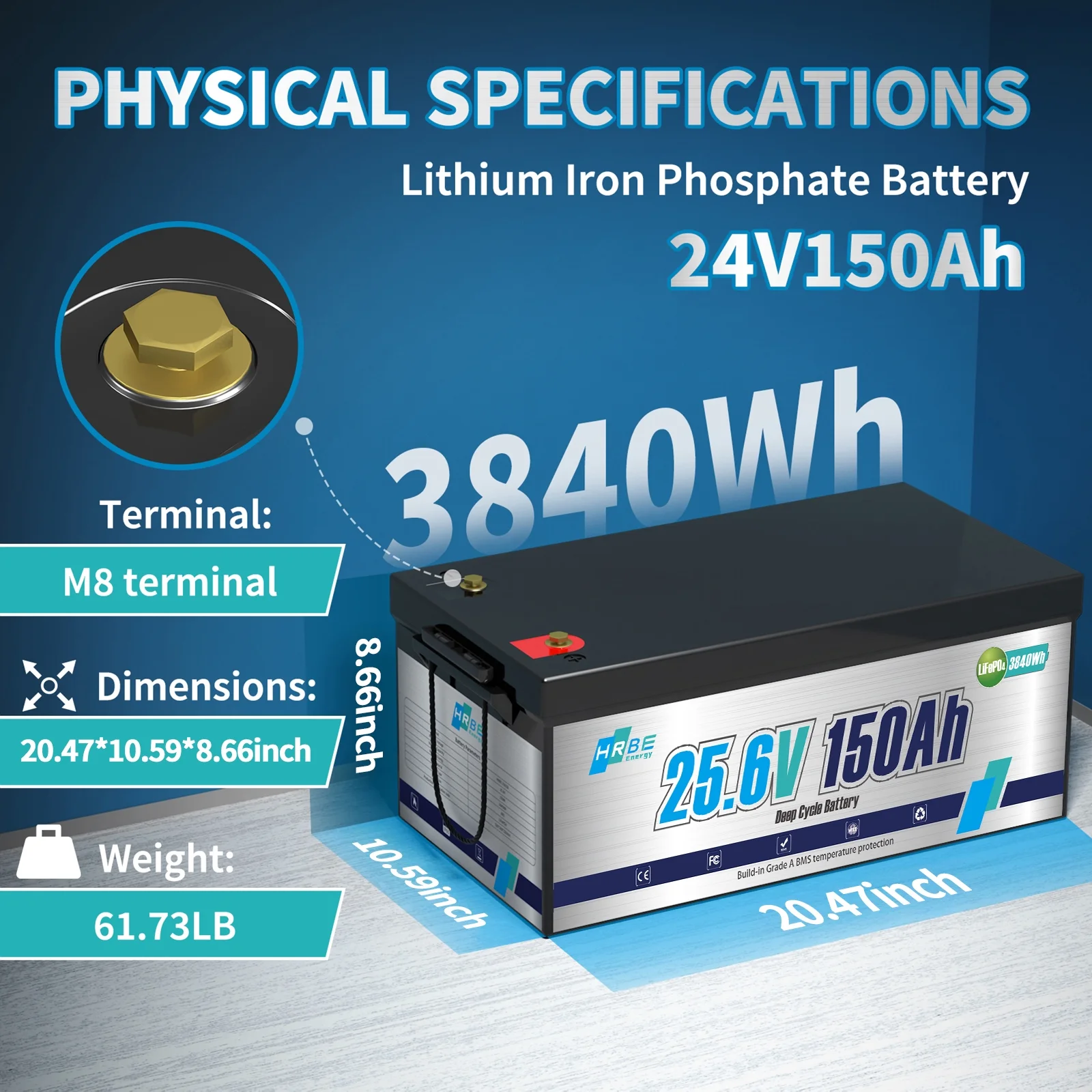 24V 150AH LiFePO4 Lithium Battery, for RV,Solar Panel Kit,Trolling Motors,Camper,Marine,off Grid,15000+Deep Cycles,3840WH - Image 4