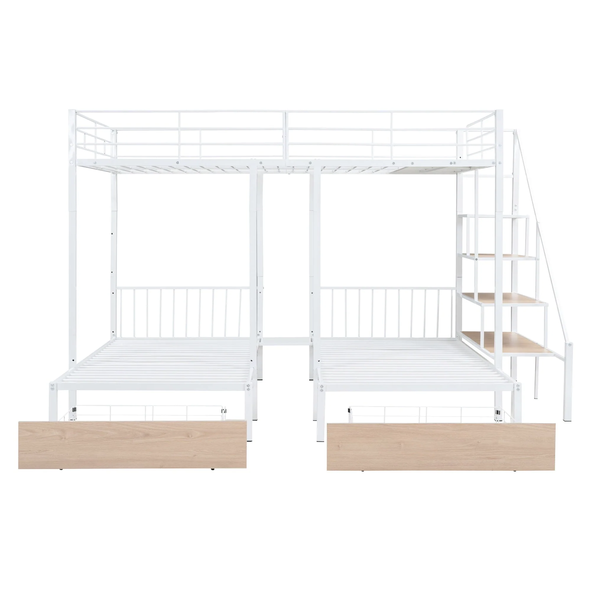 Bellemave Triple Bunk Bed with Stairs, Metal Full over Twin Twin Bunk Bed with Storage Drawers, Heavy Duty Bunk Bed for 3 Kids, Teens, Boys Girls (White) Image 4