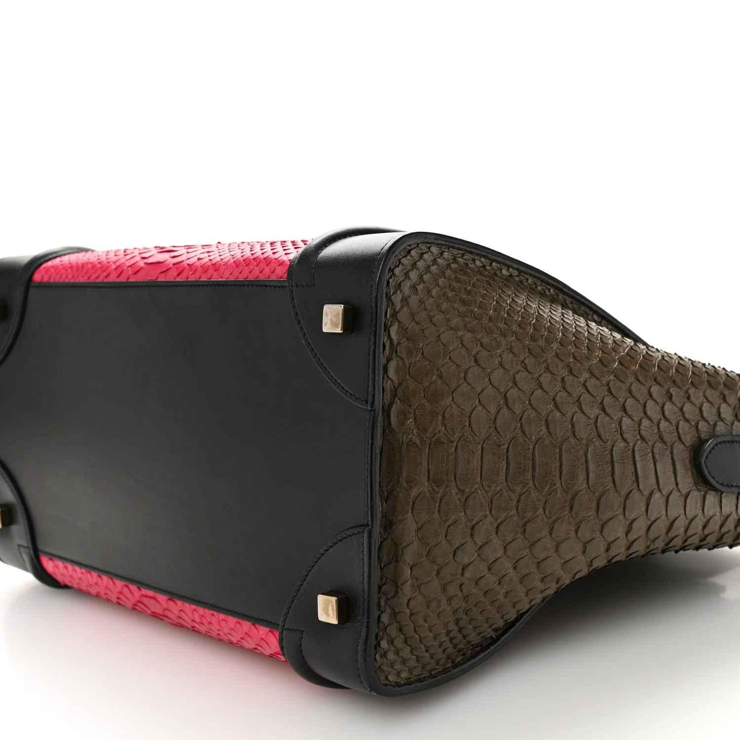 Snakeskin Smooth Calfskin Mini Tri-Color Luggage Fuchsia