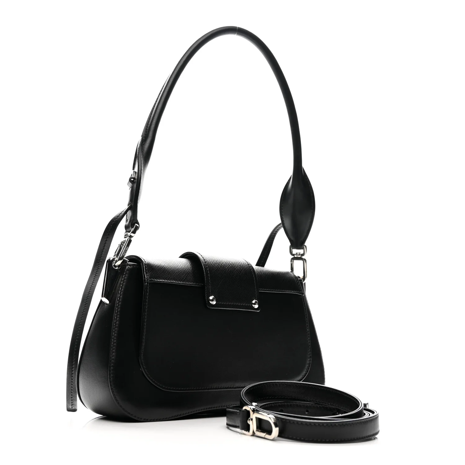 City Calfskin Saffiano Sidonie Shoulder Bag Black