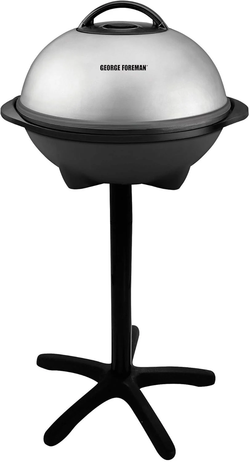 Gril électrique George Foreman pour terrasse intérieure/extérieure, idéal pour les appartements, 15 portions, support amovible, noir