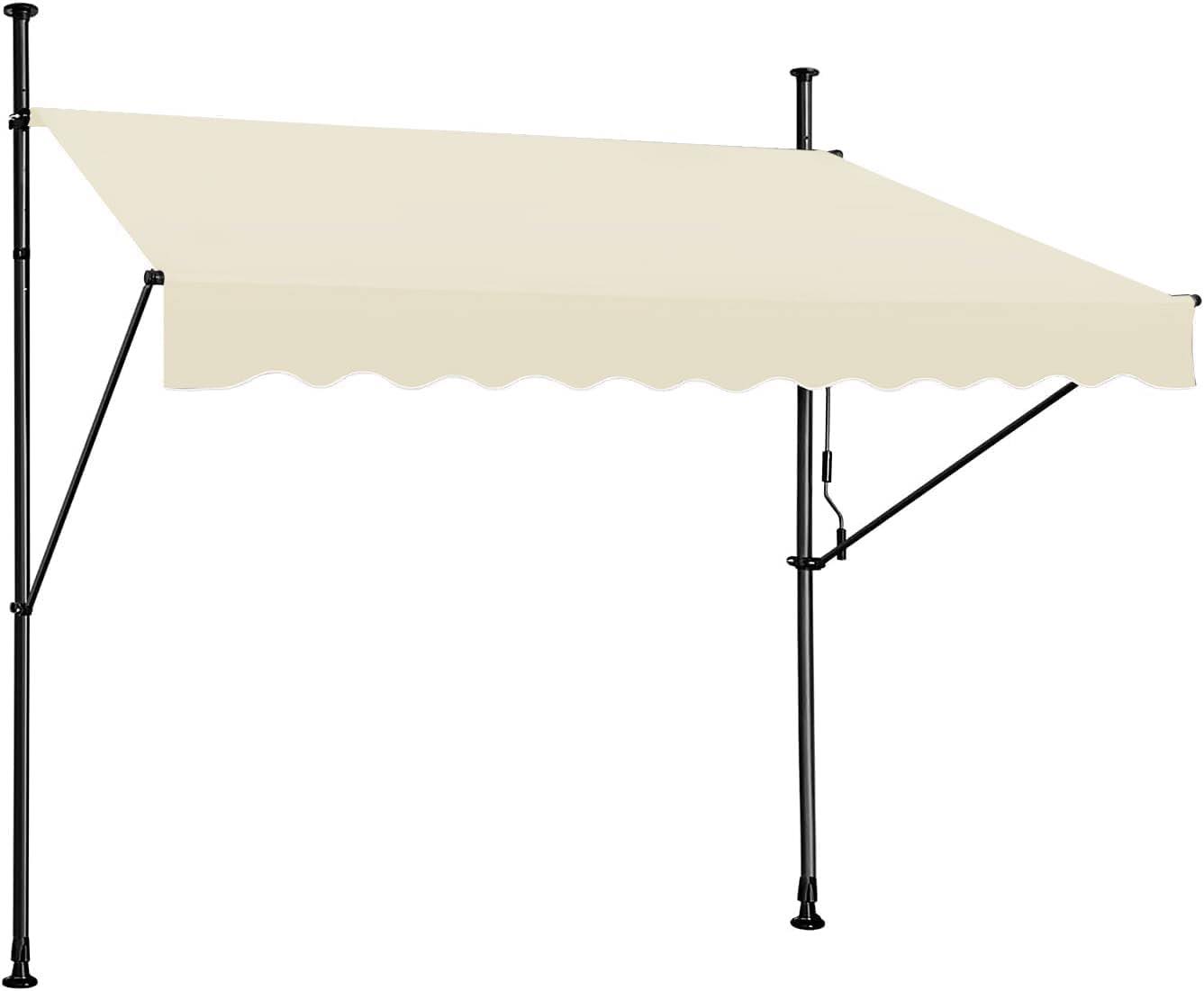 STEELAID Manual Retractable Awning ÿ 59�� Non-Screw Outdoor Sun Shade ÿ Adjustable Pergola Shade Cover with UV Protection ÿ 100% Polyester Made