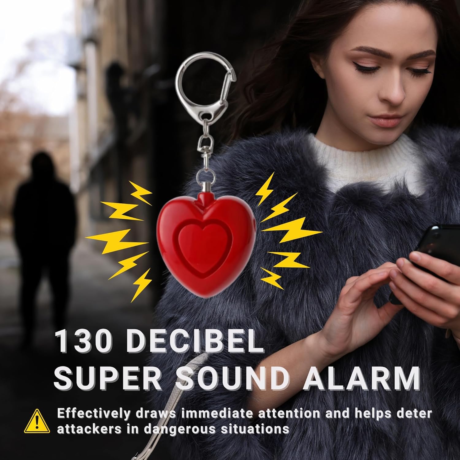 Red Heart Personal Safety Alarm Keychain – 130dB Loud Siren with LED Strobe Light, Cute Bag & Purse Charm for Women Teens Girls Gift