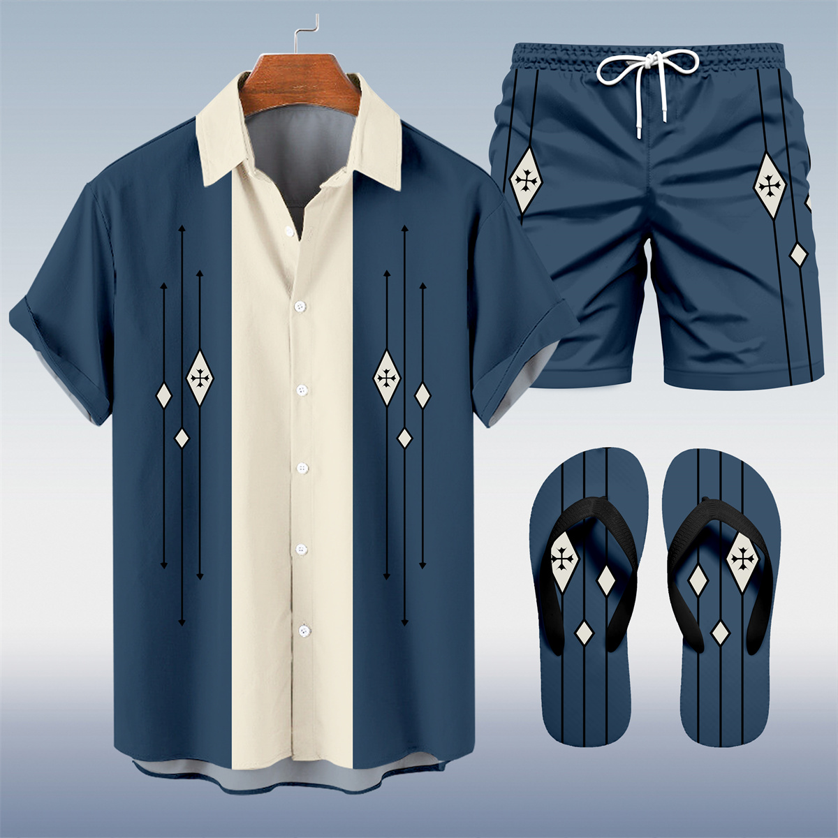 Ensemble trois pièces Suitmens pour homme, imprimé vacances à Hawaï, chemise 054