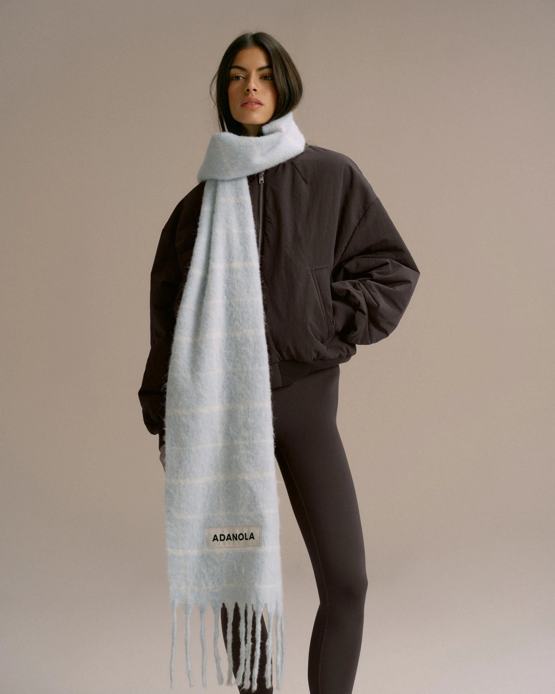 Brushed Checked Scarf - Light Blue