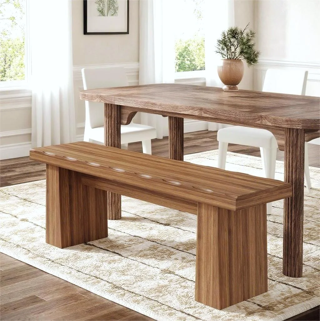 48" Wooden Two Person Backless Entryway Bench with Under Bench Storage for Outdoor Garden, Living Room, Bedroom, Dining Room, Hallway(Brown) - Image 2