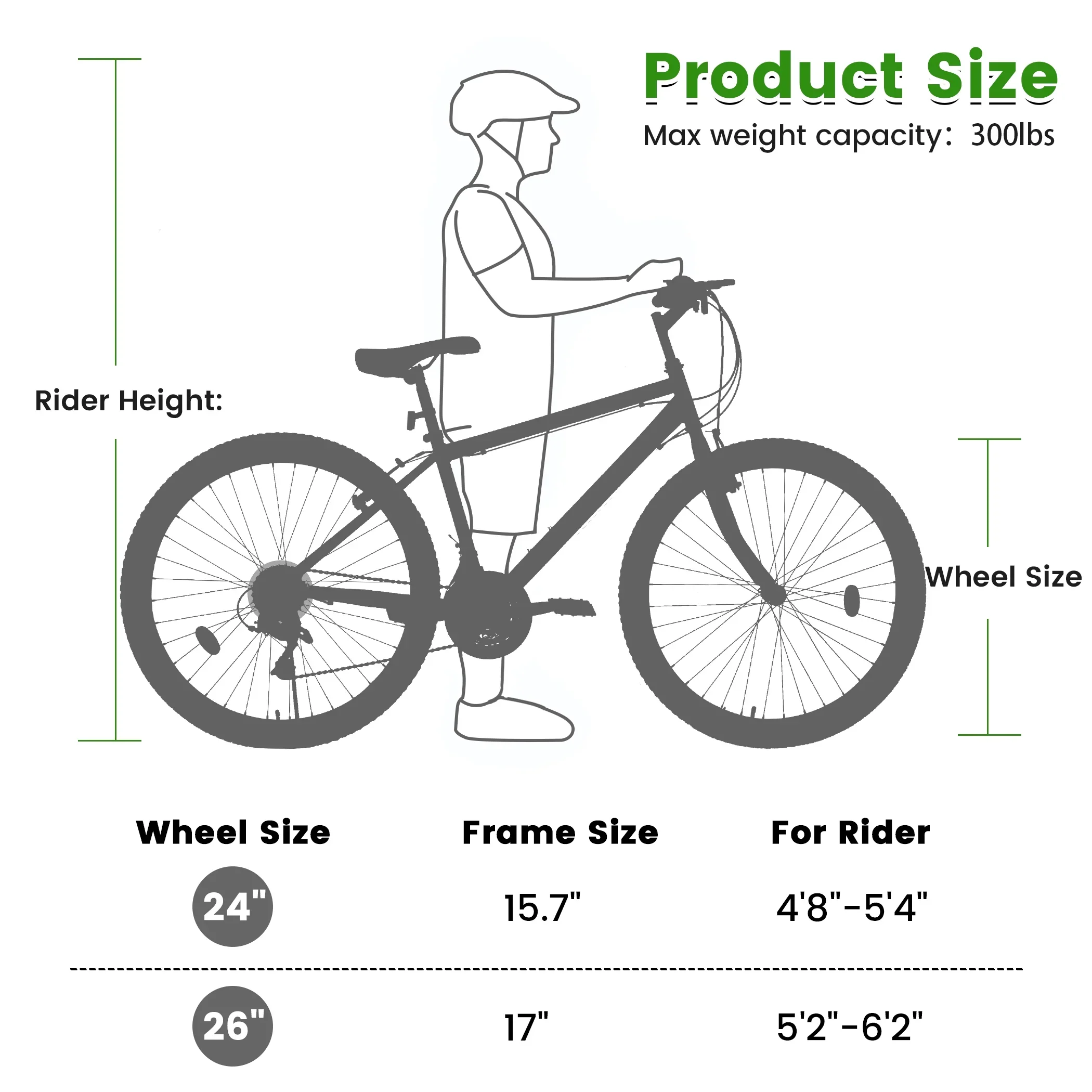 24-Inch Mountain Bike, 21-Speed Bicycle with Carbon Steel Frame & Dual V-Brakes(Black&Green)