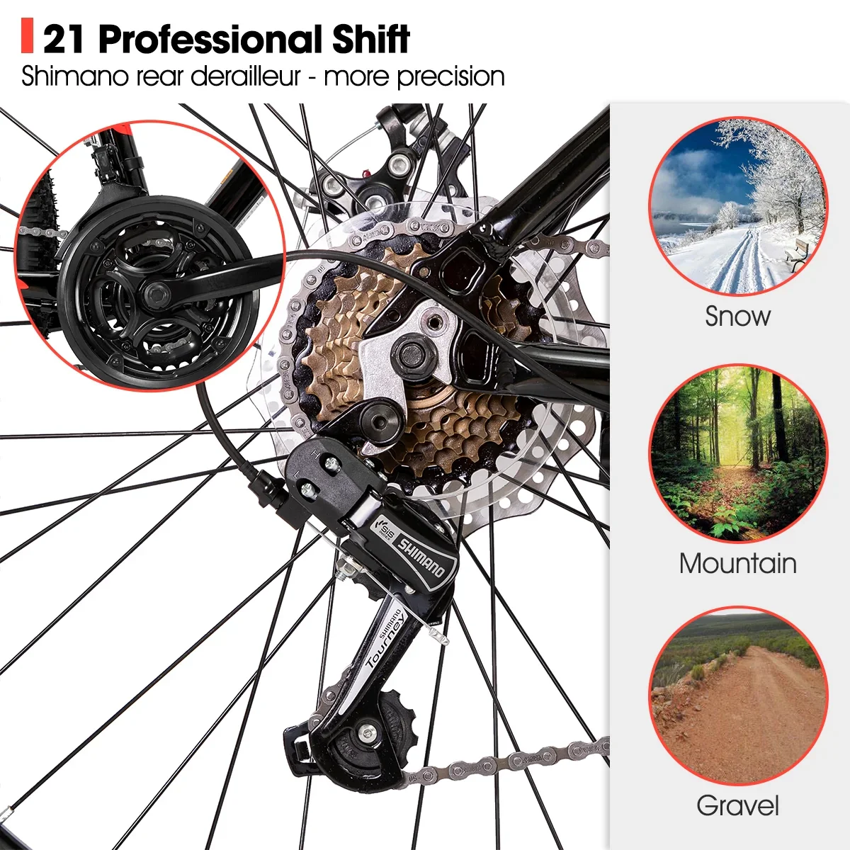Hiland Mountain Bike, Multi-Spokes,Shimano 21 Speeds Drivetrain,Aluminum Frame 26 inch Wheels, Men's MTB Bicycle, White