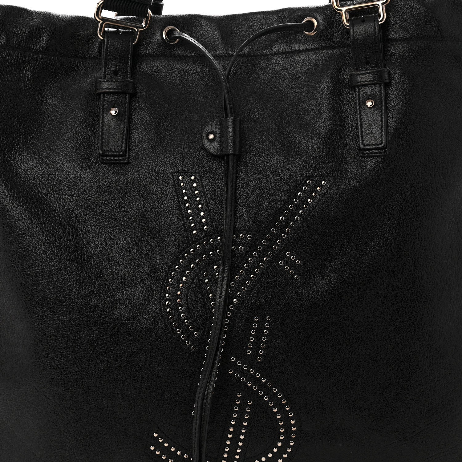 Calfskin Studded Drawstring Tote Black