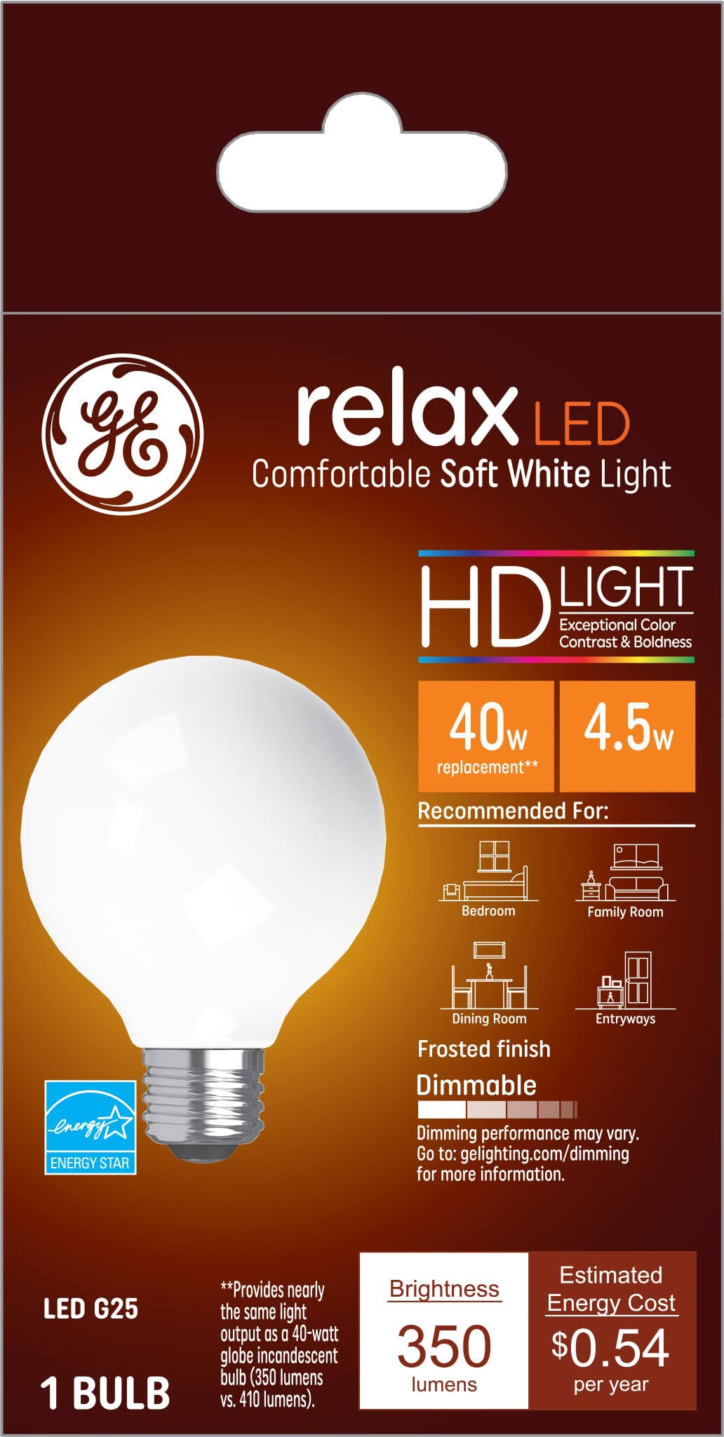 GE Lightning LED20 Deco Frosted Finish Dimmable Durable LED Bulb, 40W, Soft White