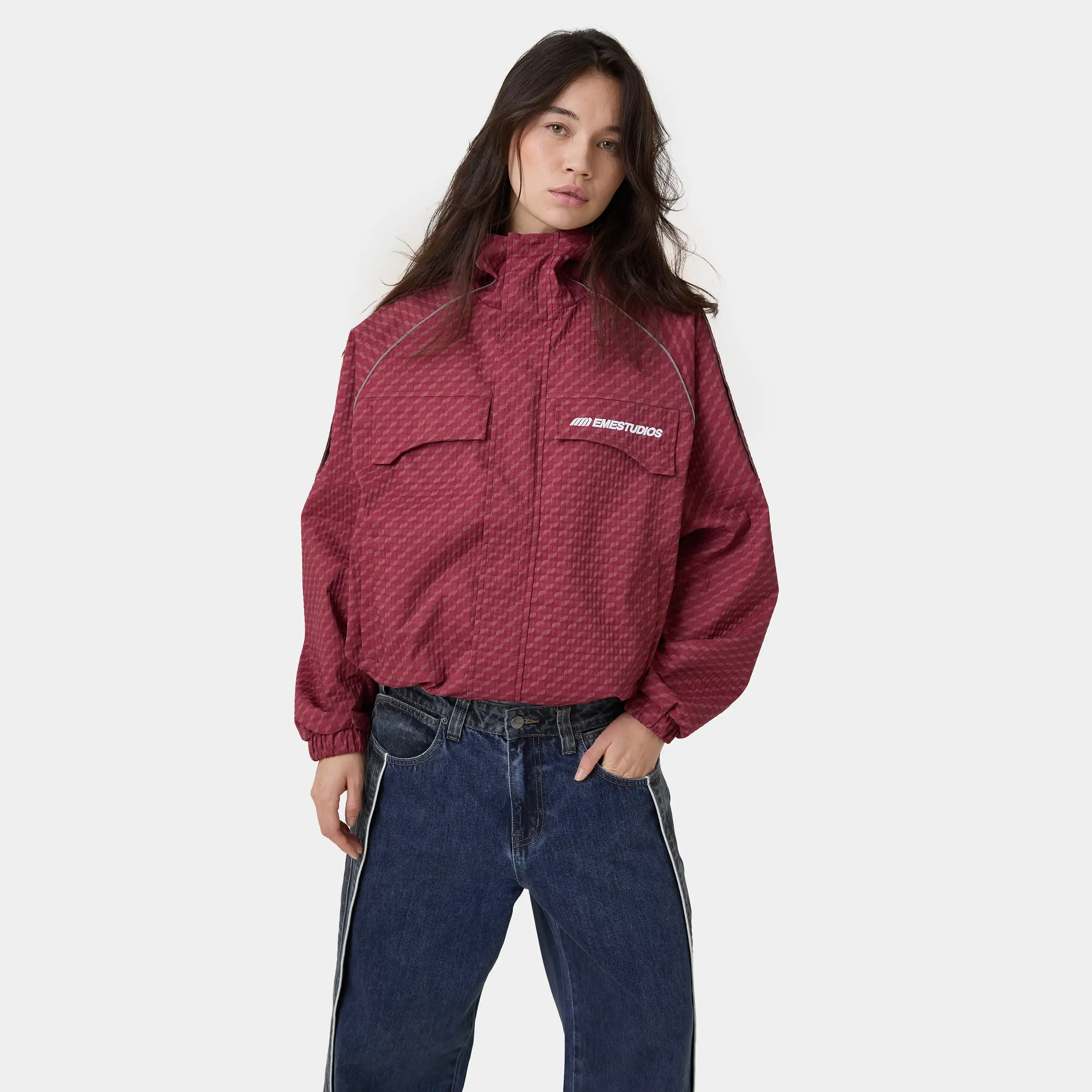 Echo Burgundy Grid Windbreaker