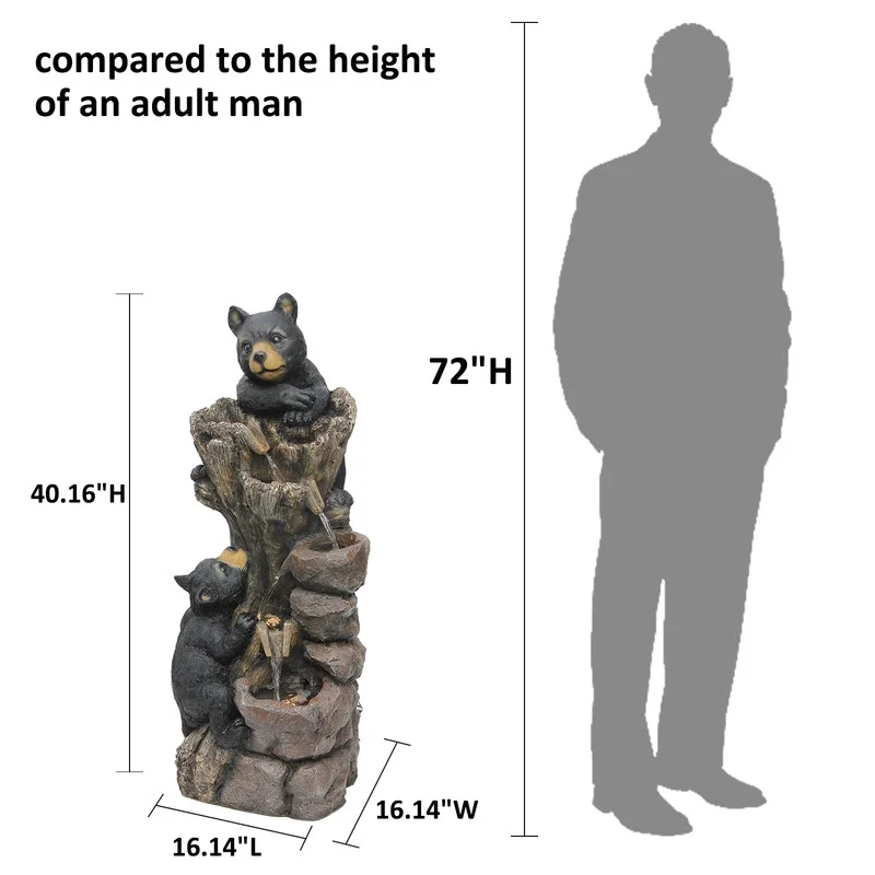 Black Bear Tree Climb 5-Tier Garden Fountain �C 40.16" Rustic Outdoor D��cor - Image 4