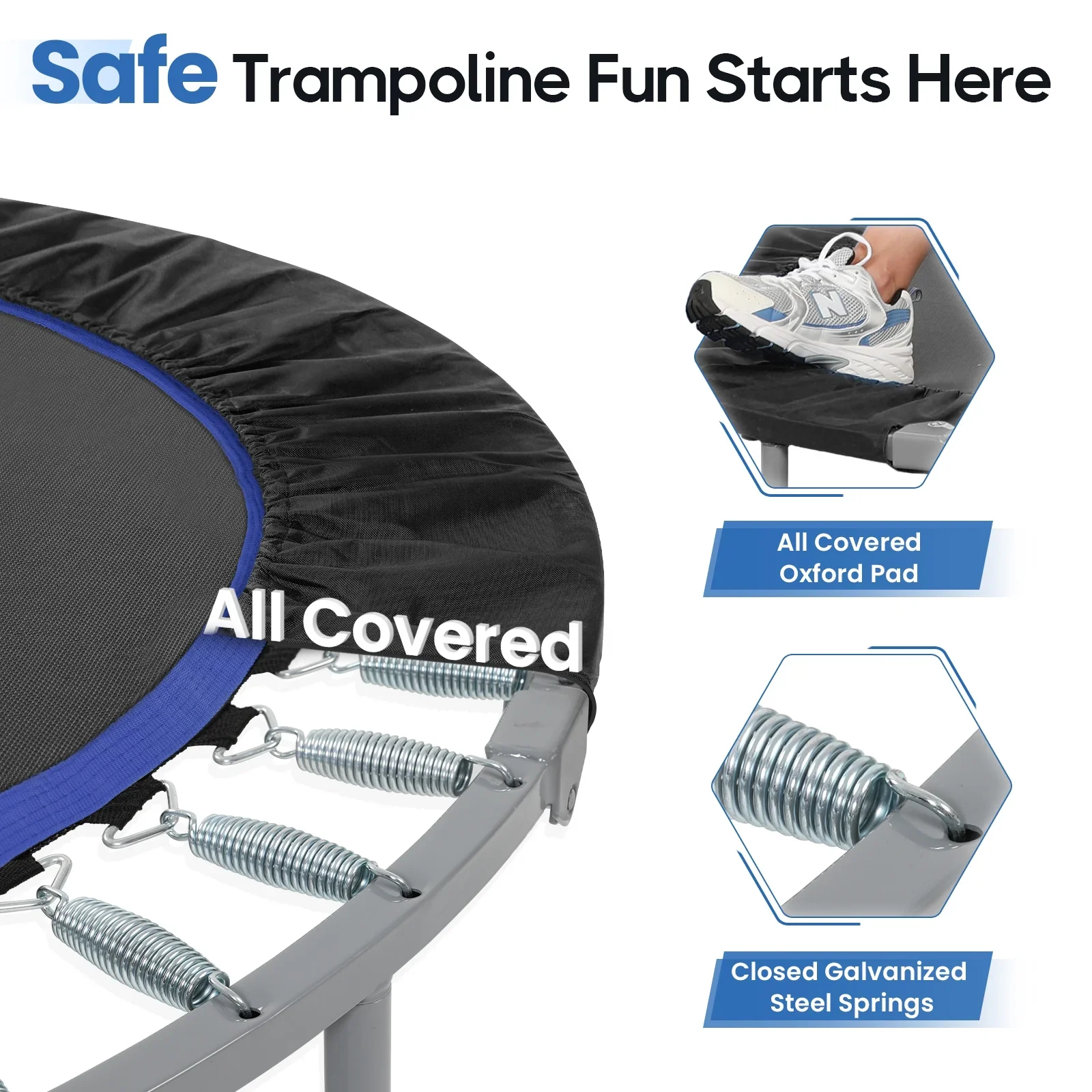 BCAN 40 Foldable Trampoline, Fitness Rebounder with Adjustable Foam Handle, Exercise Trampoline for Adults/kids Indoor/Garden Workout Max Load 330lbs